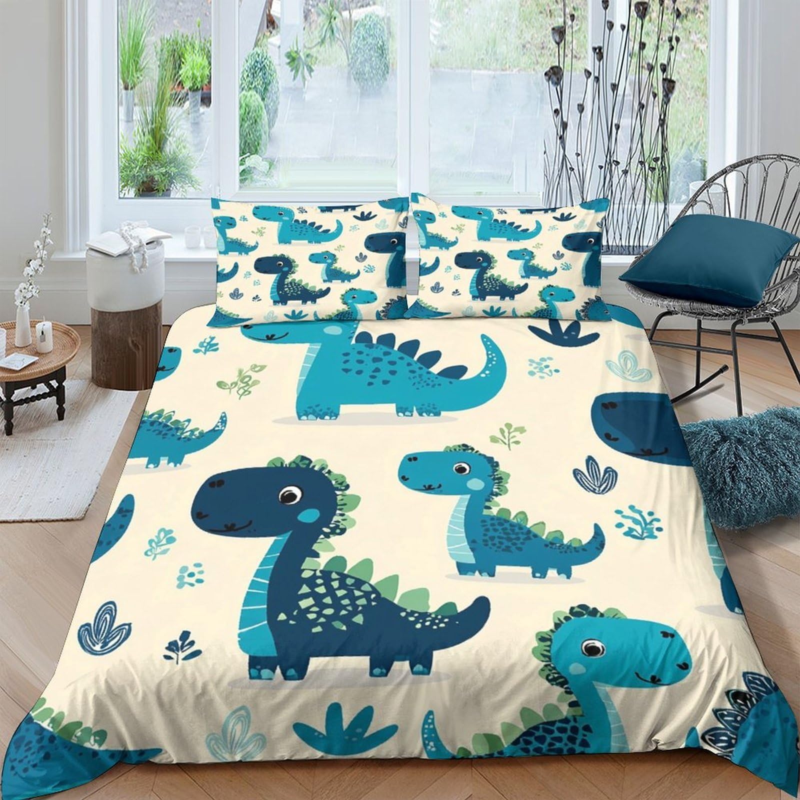 Ctjqhvkz Style-2 3D Printed Blue Cartoon Dinosaur Fitted Sheet Microfiber Soft Bedroom Bed Cover Anti-Slip Machine Washable Decor Single（135X200cm）