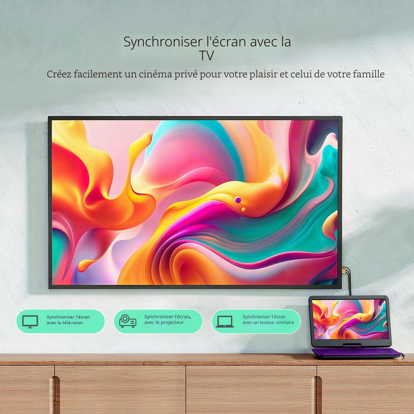 Yoton Lecteur DVD Portable 17,5" Écran Pivotant HD 15,6" Autonomie 6 Heures Batterie Intégrée Haut-parleurs Stéréo USB Carte SD