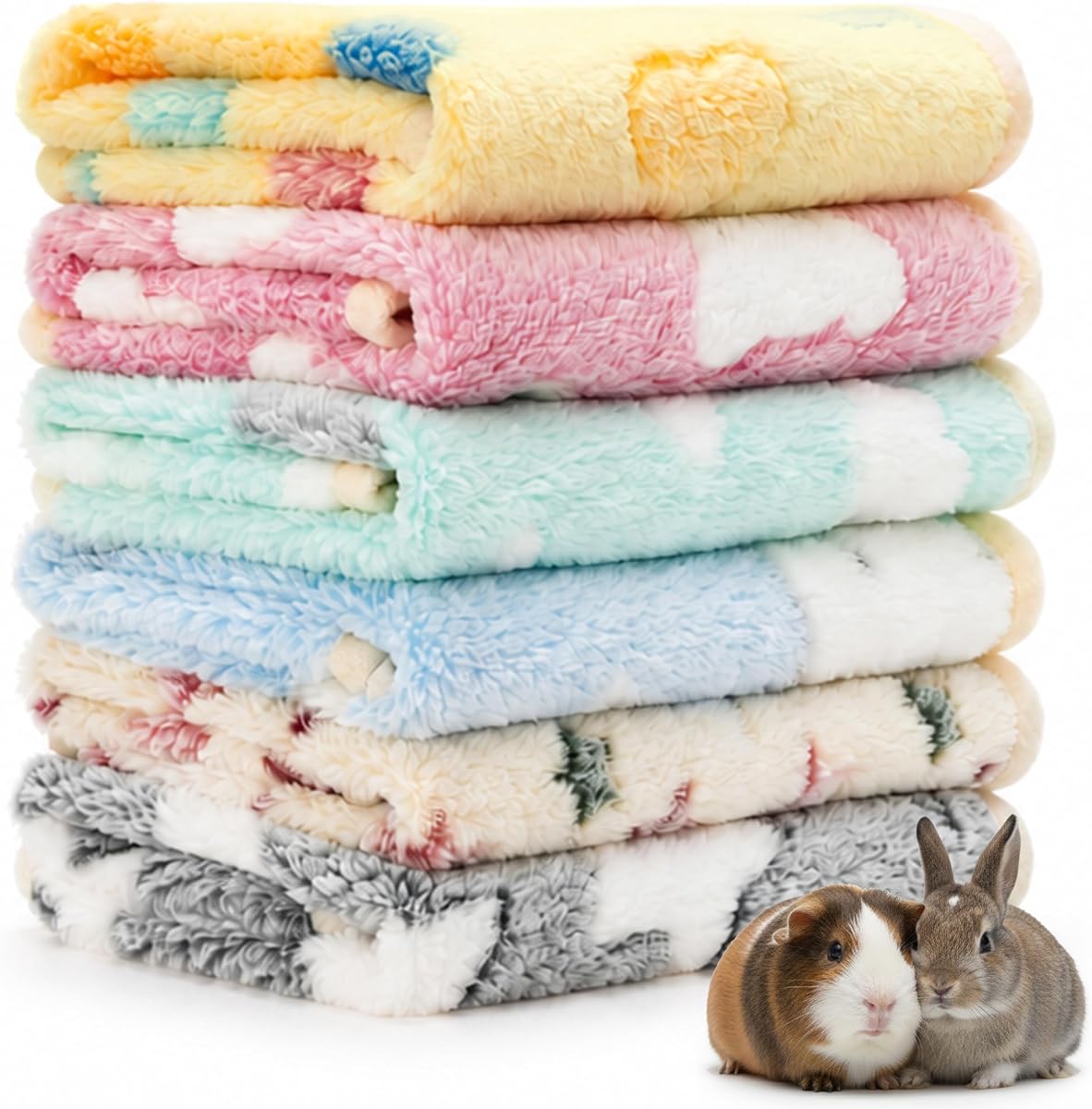Guinea Pig Bedding Blankets, 6 Pack Soft Fleece Pet Cage Liner | Small Animal Cage Accessories for Rat Hedgehog Chinchilla Hamster Rabbit Bunny, Washable Sleep Mat Bedding Accessories