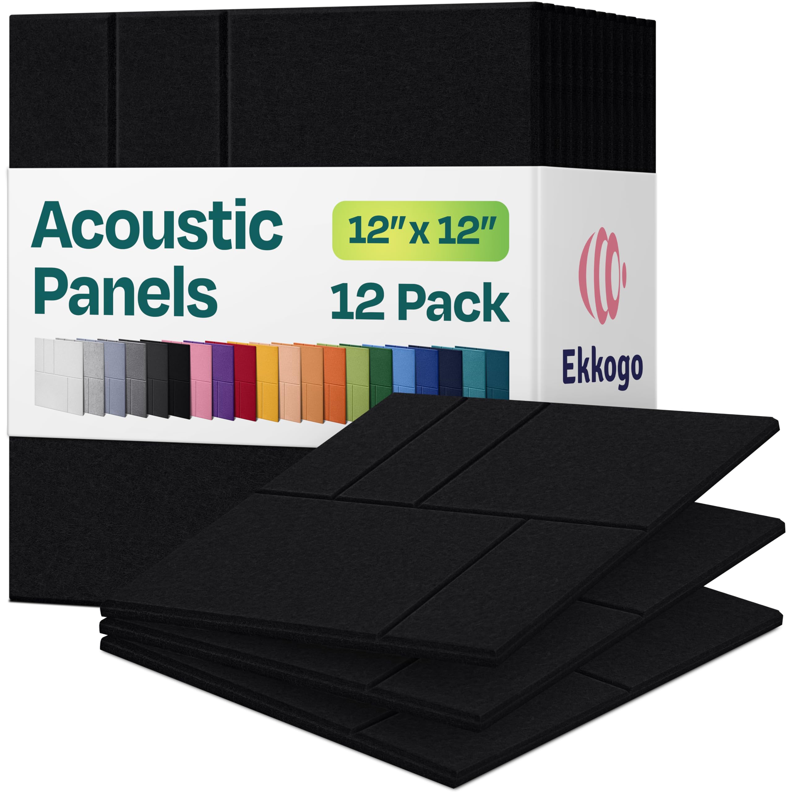 Acoustic Panels 12-Pack Soundproof Wall Panels 12"x12"x0.4" Decorative Sound Dampening for Your Home, Office, Studio, Bedroom & More with Unique GridFrame Carving [Deep Black]