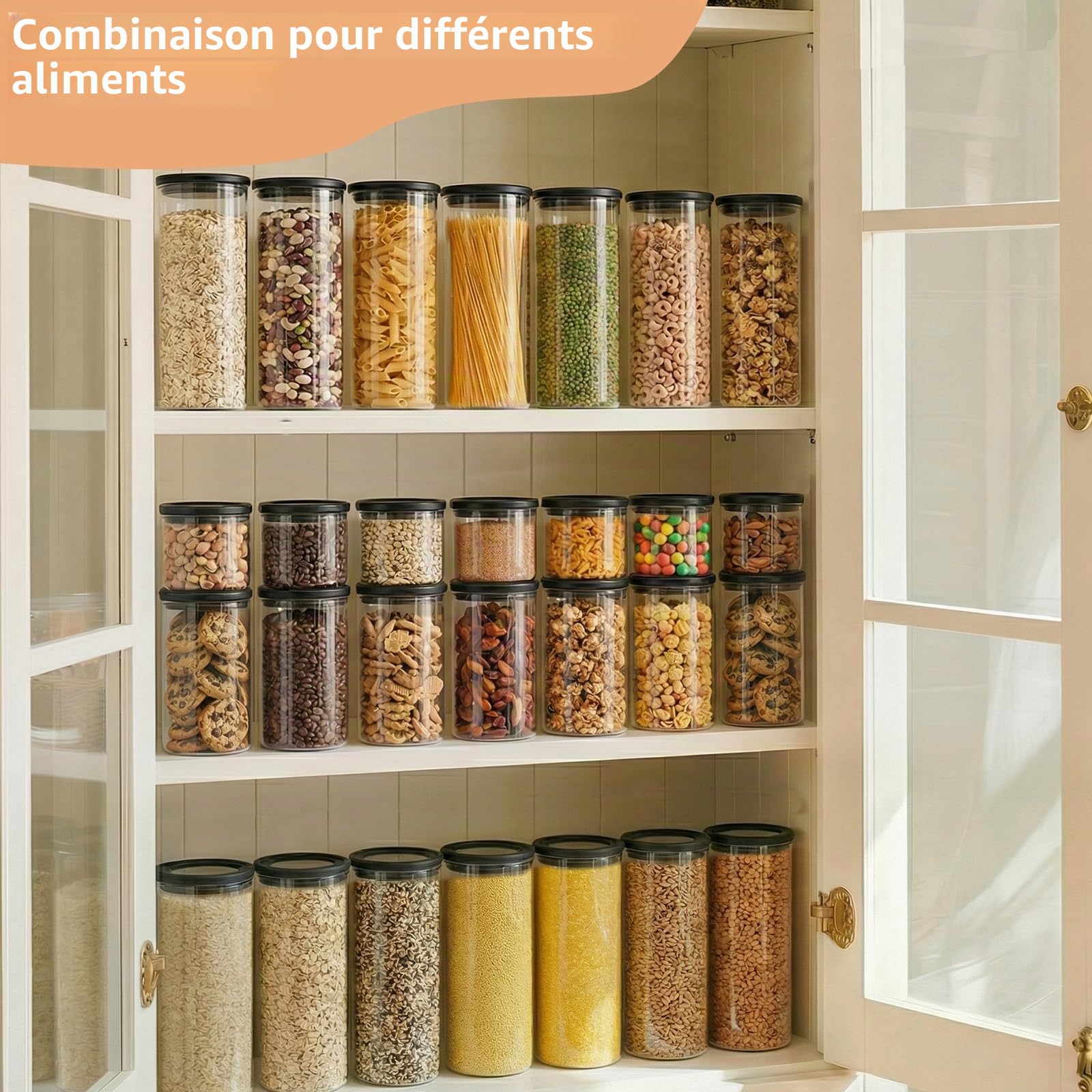 twoant Pot Rond de Bocaux Bocaux Hermetique Alimentaire (4×1200ml) Verre avec Couvercle Transparent les Épices,Céréales,Pâtes,Noix,Biscuits,Piments, Etc