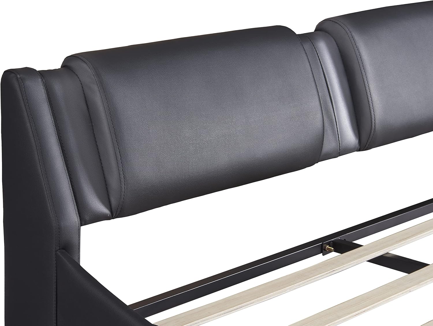 Full Bed Frame, Upholstered Modern Platform Bed Frame with Height Adjustable Headboard and LED Lights, No Box Spring Needed/Noise-Free/Easy Assembly Black