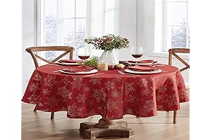 Oval Christmas Tablecloths: Newbridge Fancy Metallic Snowflake No-Iron Holiday Tablecloths