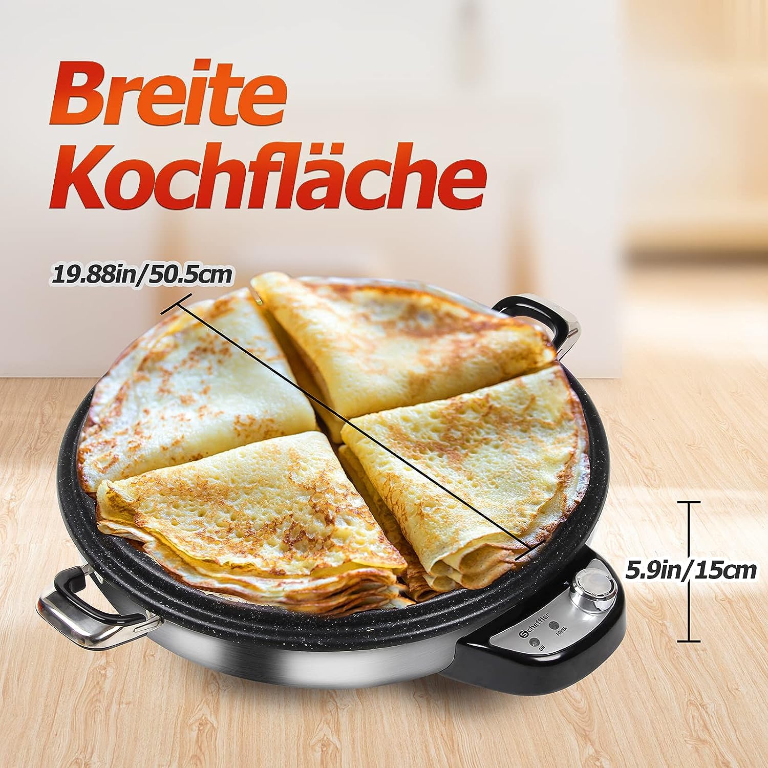 Fladenbrot Bäcker Scheffler 50 cm Fladenbrot Bäcker Machine, 2300W 230V Pancake Fladenbäcker Yufka Katmer Sac Antihaftbeschichtung, Edelstahl Griffe & Sockel(HR-002)