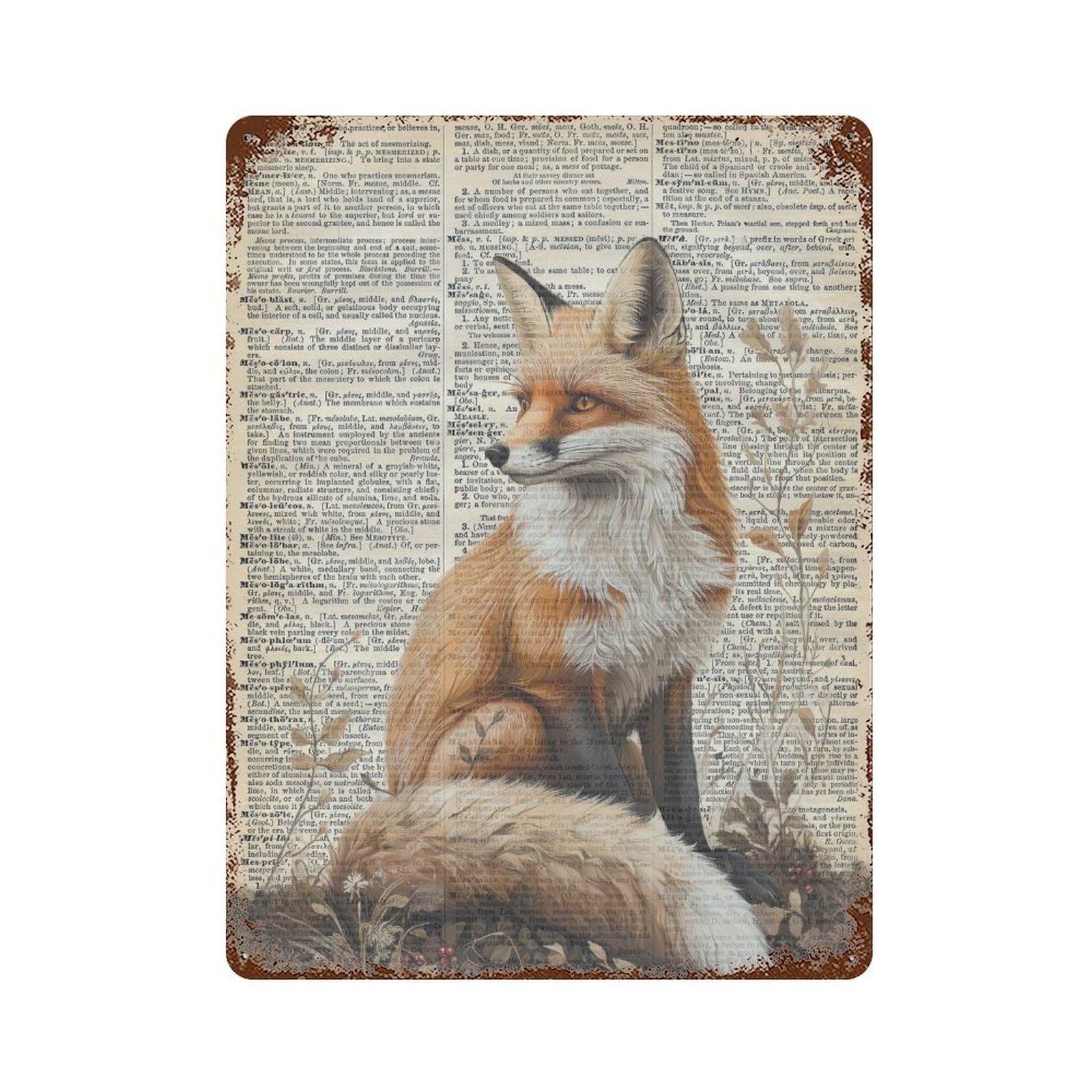 xiaoxiaoshen Red Fox Encyclopedia Vintage Nature Cottagecore Decor Scientific Animal Illustration Wall Decor Art Metal Tin Poster Modern Home Decor Art Home Bar Shop Decorations Vintage Sign 40x30cm