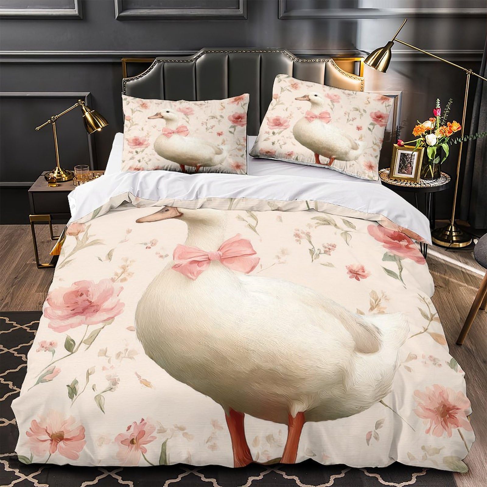 Housse de couette pin 260x220 cm avec taies en microfibre 3D pour lit Super King