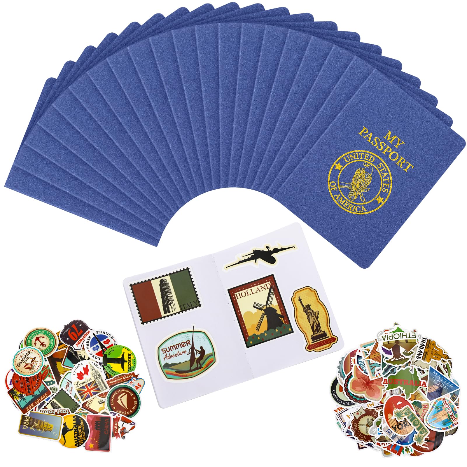 40 quaderni vuoti per passaporto, 400 adesivi per diario di viaggio, passaporto finto per bambini, 14 x 9 cm, bomboniere per bambini, scuola, viaggi, giochi, premi