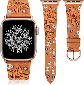 Minyee Apple Watch Band 41/40/38/44/45/49/42 mm Kad nlar ile Uyumlu Deri Kay   k Tasar mc  Kabartmal  Deri Bileklik Ay i e i Desenli Kay  iWatch Ultra 2, Seri 9/8/7/6/5/4/3/2/1/SE i in