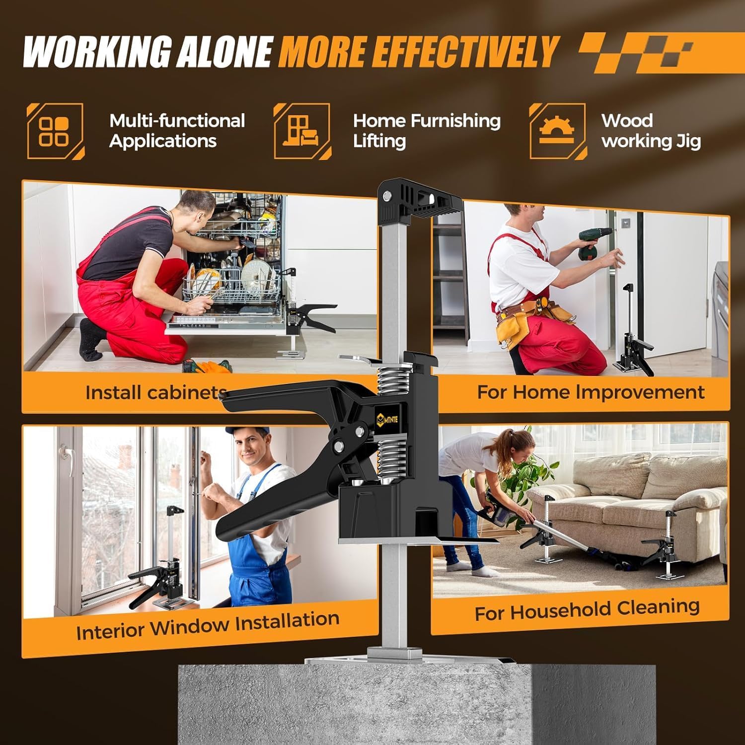 Labor Saving Arm Jack Handle 15 in Furniture Jack Drywall Lift for Wall Tile Locator, Multi Function Height Adjustment, Door Panel, Lever Arm Tool Board Weight 365lb, Lift Range 9.8In - Image 6