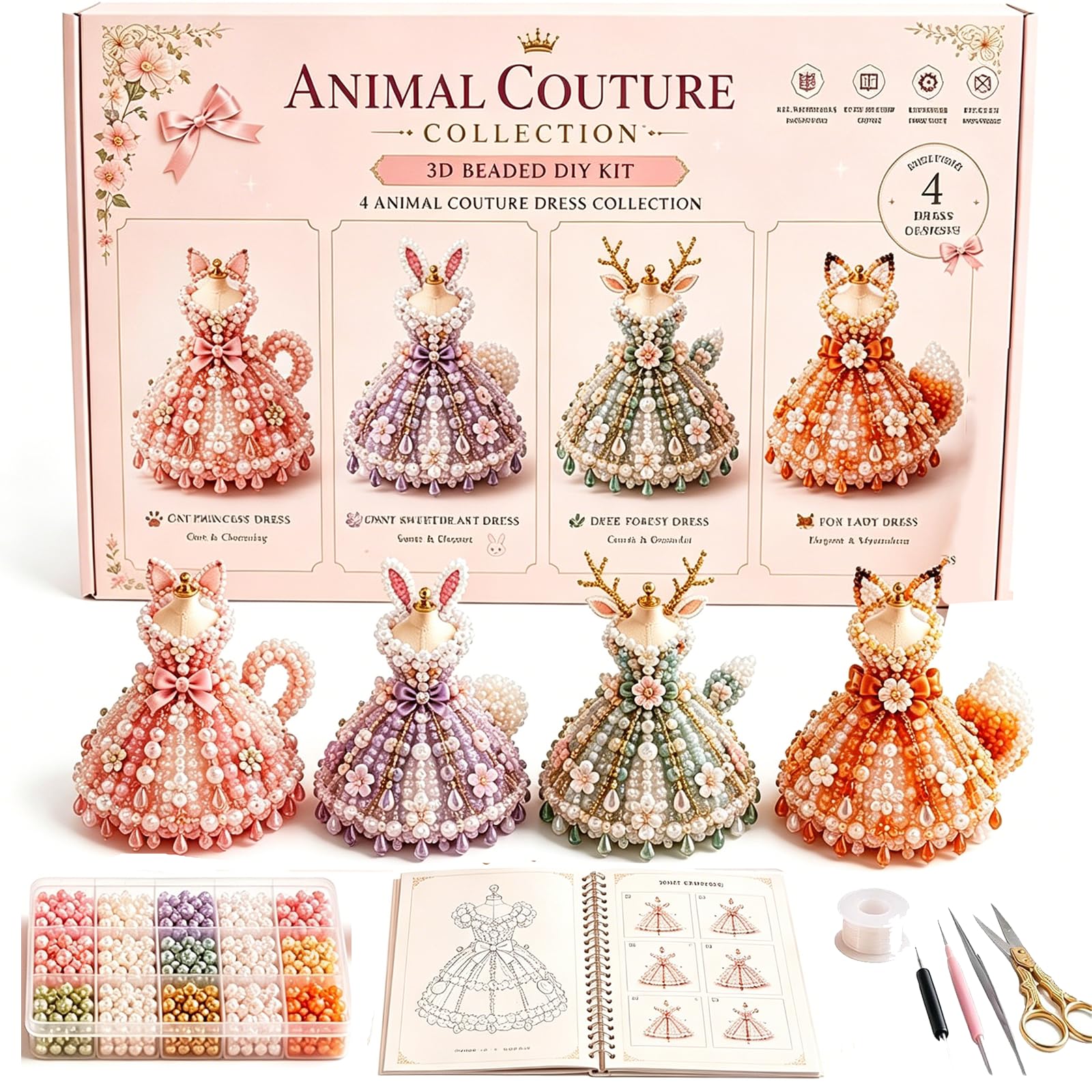 Miepkvl 3D Beaded DIY Kit Fantasy Dress Tiny 3D Beaded Craft Kit with Instruction,Cute Handmade Miniature Princess & Fairy Dress Beading Art Craft Set for Beginners (#02)