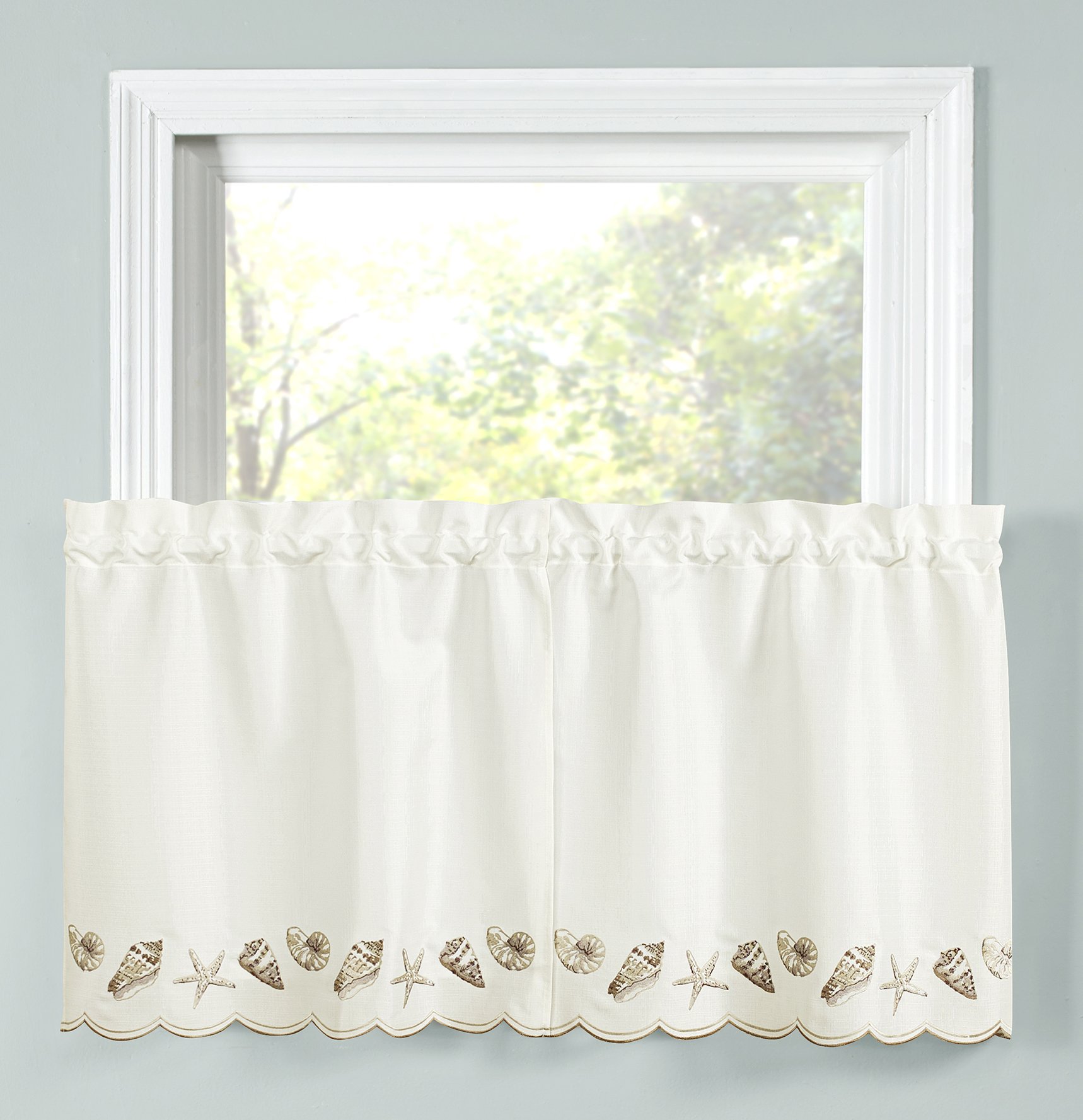 Renaissance Home Fashion Seashells Embroidered Tier Pair, 56