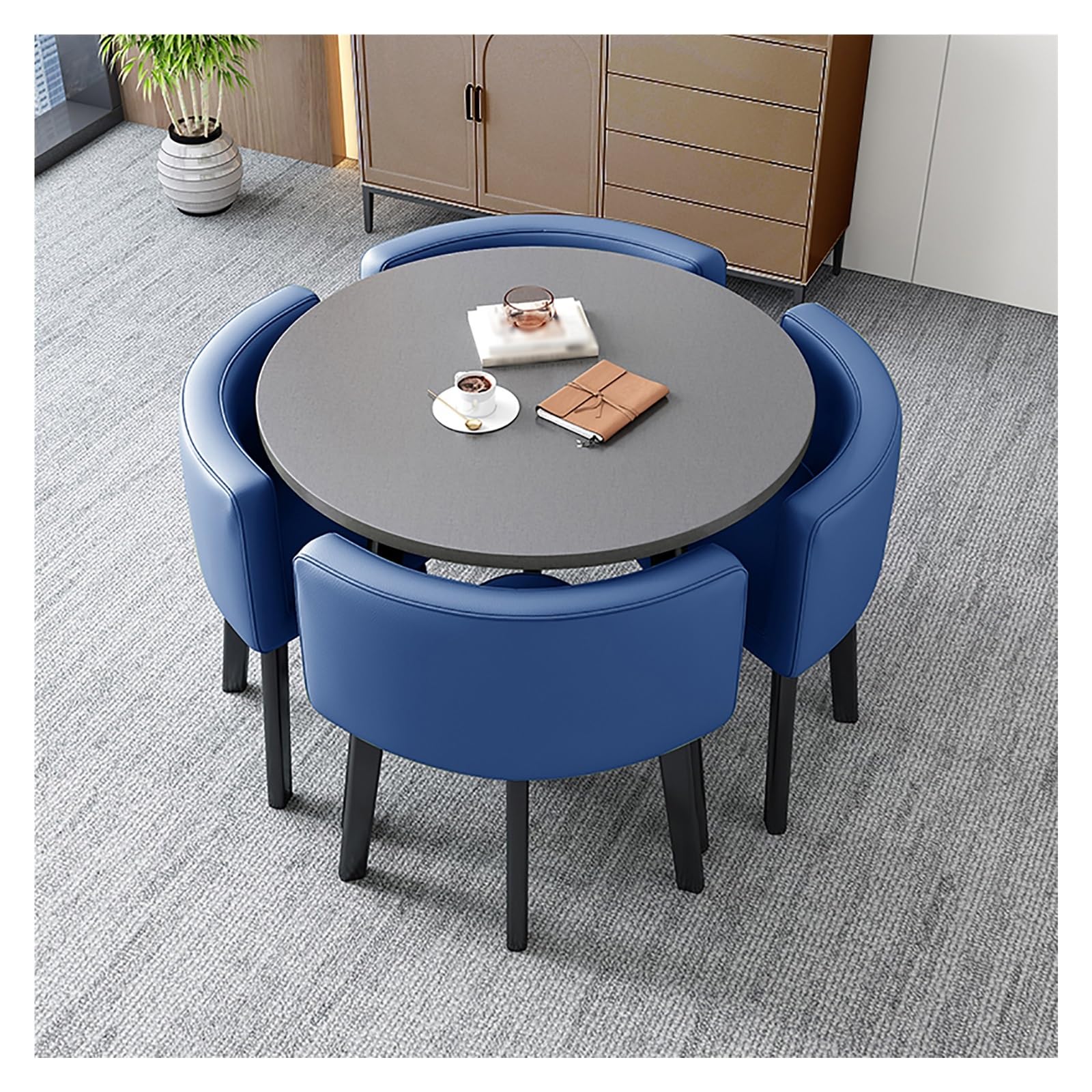 AYCDL Modern Round Dining Table Set with 4 SpaceSaving Chairs –& Functal Fur for Dining Room Kitchen Restaurants & Cafés – for Smals,Azul-talla única