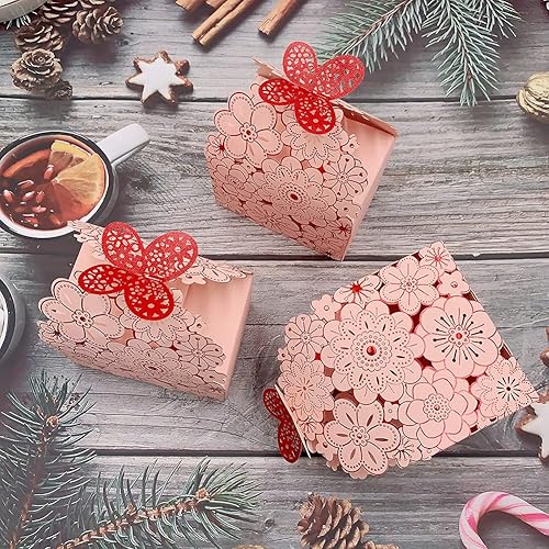 Miniatura 3 de Cajas de recuerdos de fiesta, cajas de dulces de flores y mariposas, cajas de dulces cortadas con láser, cajas de regalo rosas para bodas,