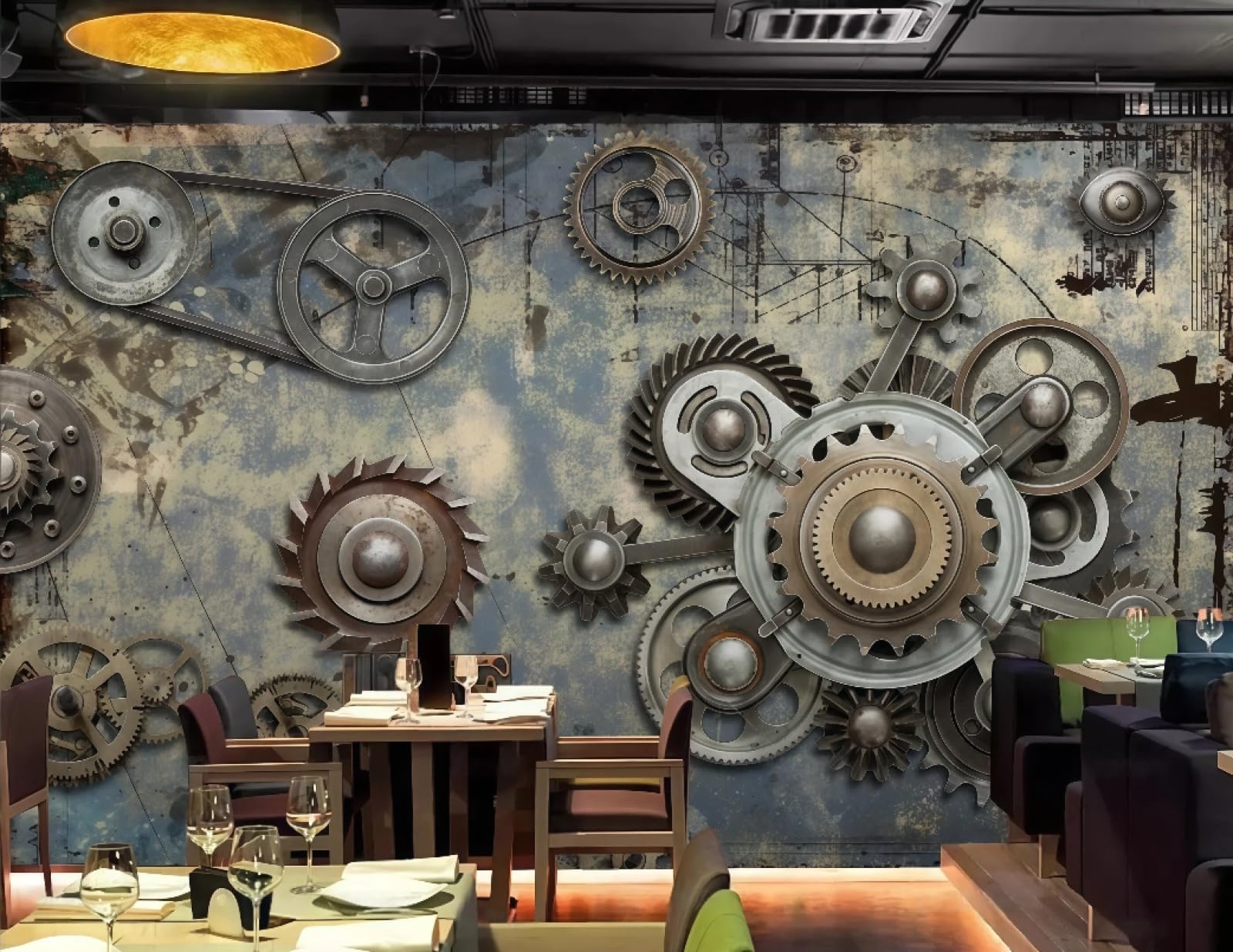 XDOUBAO Wallpaper Retro Three-Dimensional Mechanical Gear Theme Bar Nightclub Afternoon Tea Coffee Shop Background Mural Western Restaurant Wallpaper,3D,150x105cm