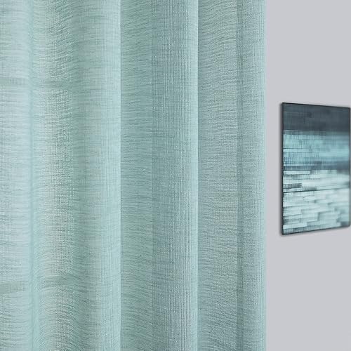Miniatura 5 de Pitalk Cortinas aguamarina de 84 pulgadas de largo para sala de estar, 2 paneles con ojales, de lino sintético de verano, cortina verde espuma de