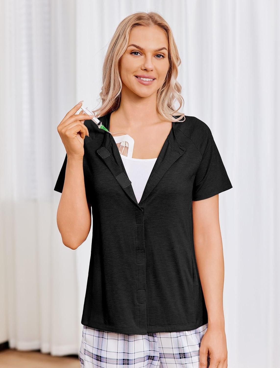 Deyeek Mastectomy Shirts with Drain Pockets for Women Short Sleeve Shirt Chemotherapy Must Haves - Image 2