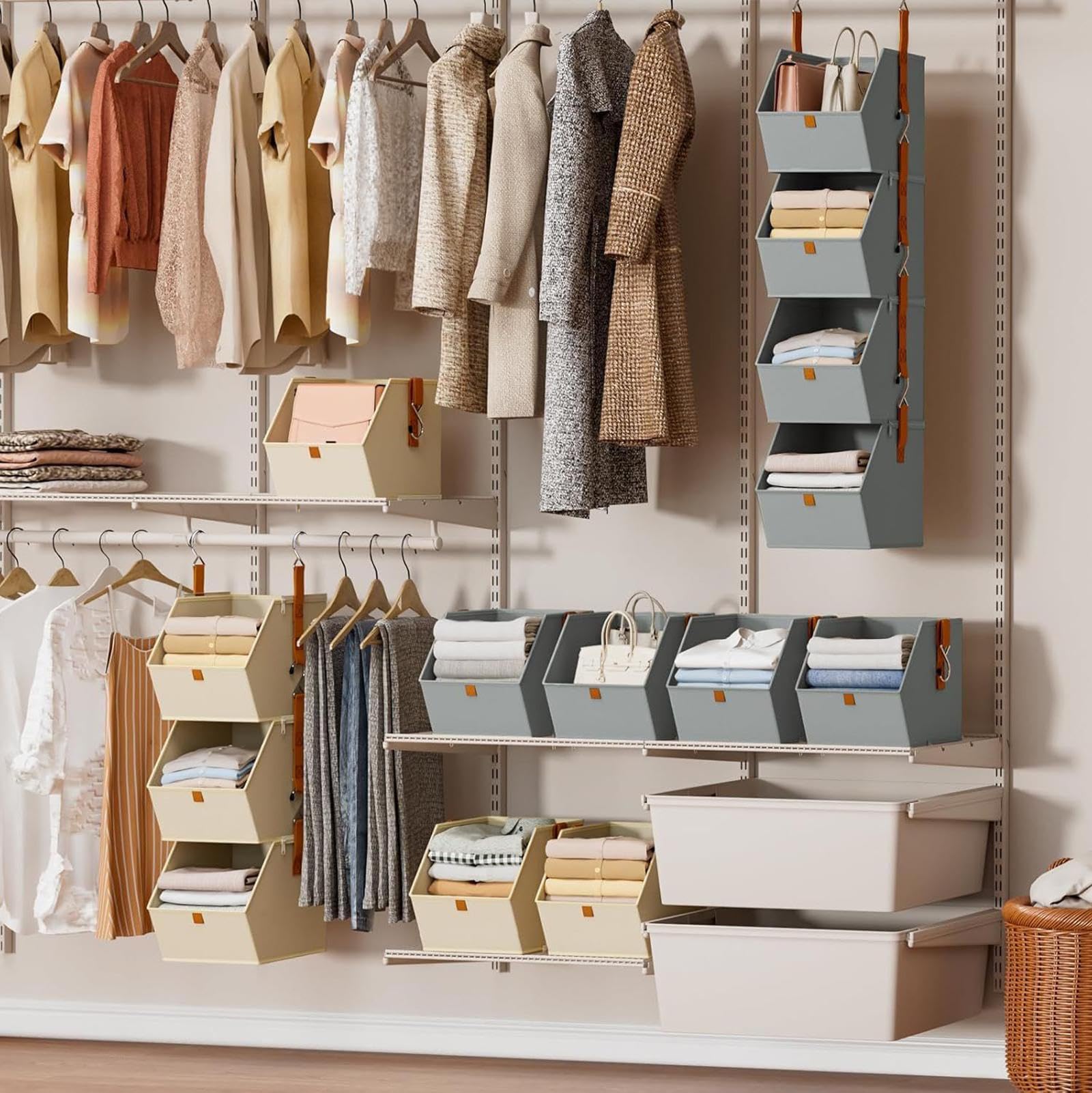Schrank-Organizer mit 4 Ebenen – hängende Kleideraufbewahrung | Schlafzimmer-Aufbewahrungssystem | Würfelregale Boxen Organizer Lösung für Zuhause, Wohnheim, Wäsche, Waschtisch, Garage, Speisekammer
