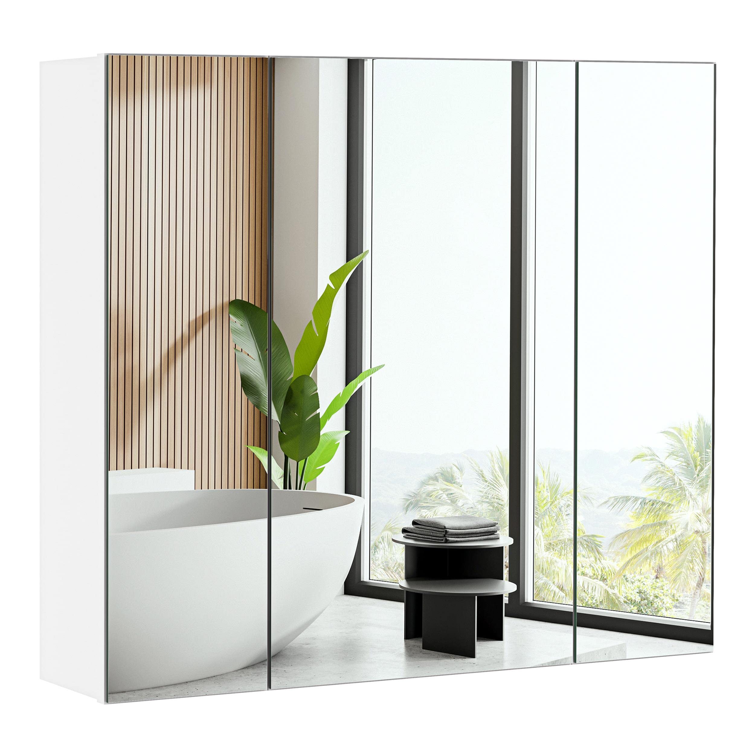 Yaheetech Spiegelschrank Badezimmerschrank mit 3 Spielgeltüren Aufbewahrungsschrank Wandschrank Medizinschrank Hängeschrank für Badezimmer 70,5 × 15 × 60,5 cm Weiß