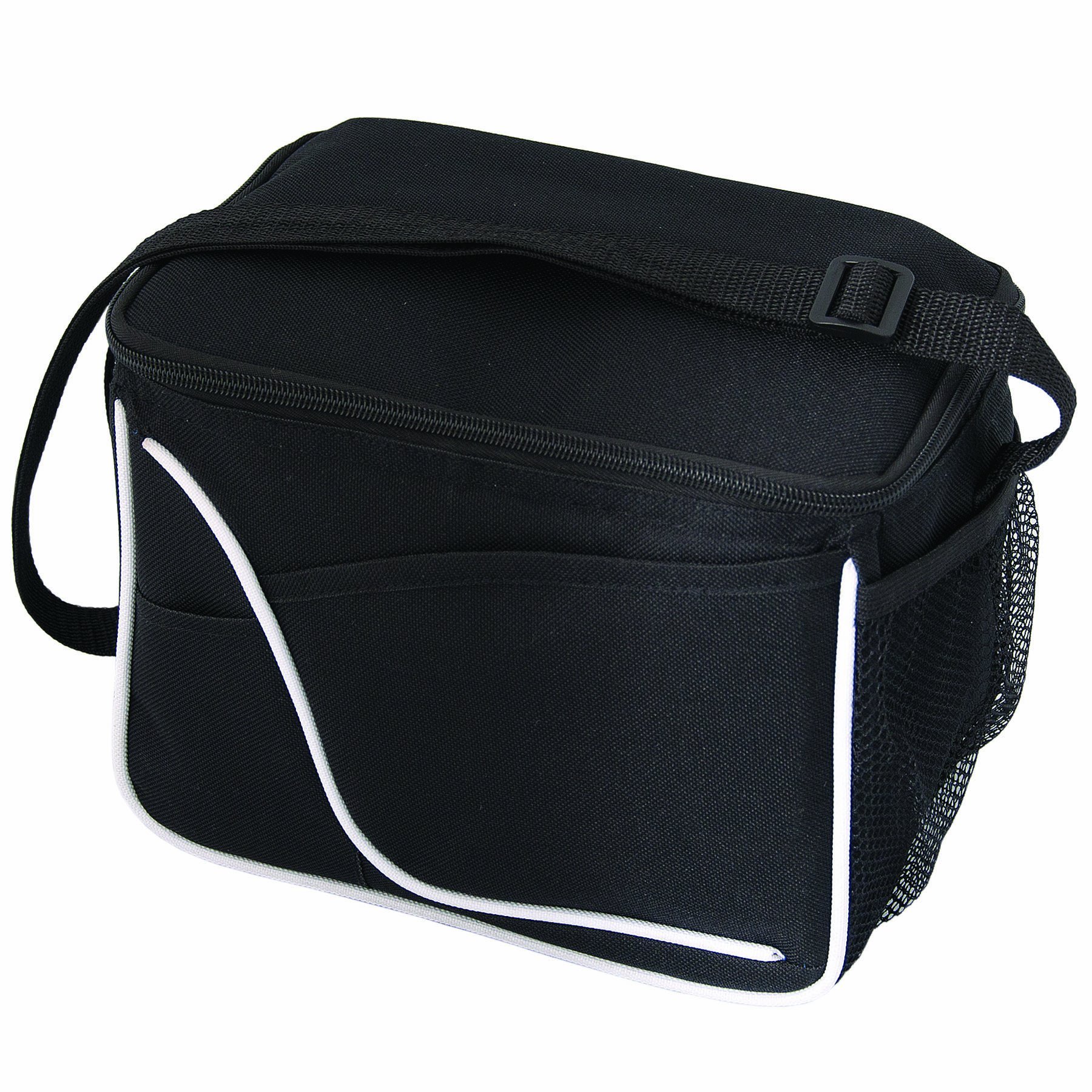 Large Two-Tone 12 Can Insulated Lunch Bag Cooler Durable Nylon, Black with White Accents by BAGS FOR LESS