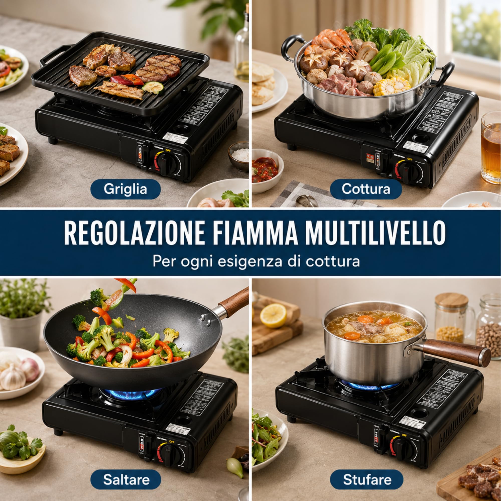 Fornello da Campeggio a Gas Portatile con Doppio Attacco Butano o GPL - Fiamma INTENSA e REGOLABILE - Valigetta Rigida - Fornello a Gas per Campeggio, Outdoor, Trekking, Camper e Altro
