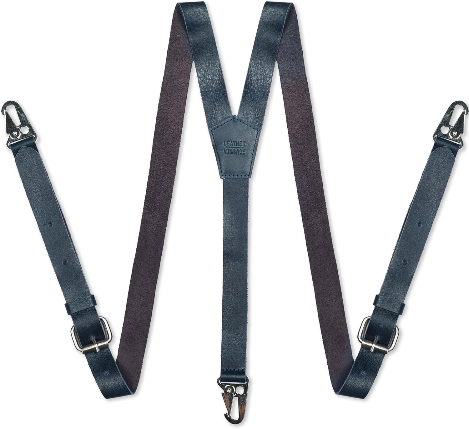 LEATHER VILLAGE Leather Suspenders for Men & Women Adjustable Y-Back Braces with Snaps Vintage Classic Style for Any Occasion