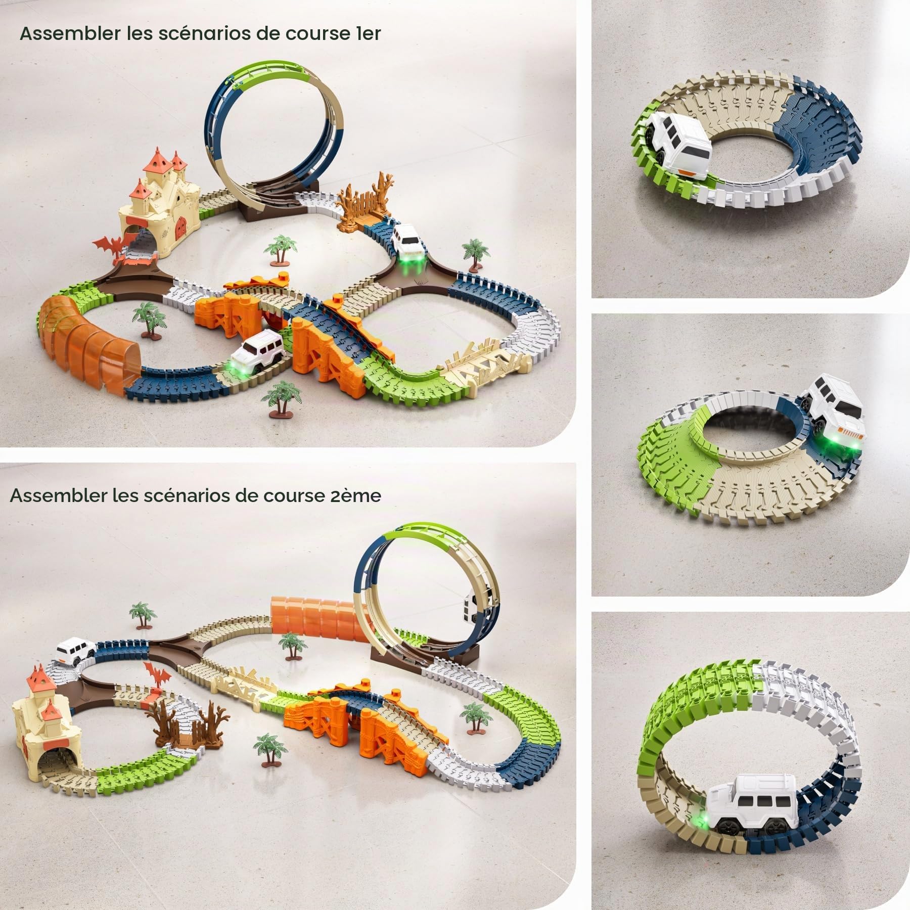 TUMAMA Kids Circuit Voiture Enfant Electrique Cars Jouet Automatique Voiture Pont et Tunnel 202 Pièces Ensemble de Pistes de Voiture Cadeau d'anniversaire pour Les Tout-Petits Enfants 3 4 5 6 Ans