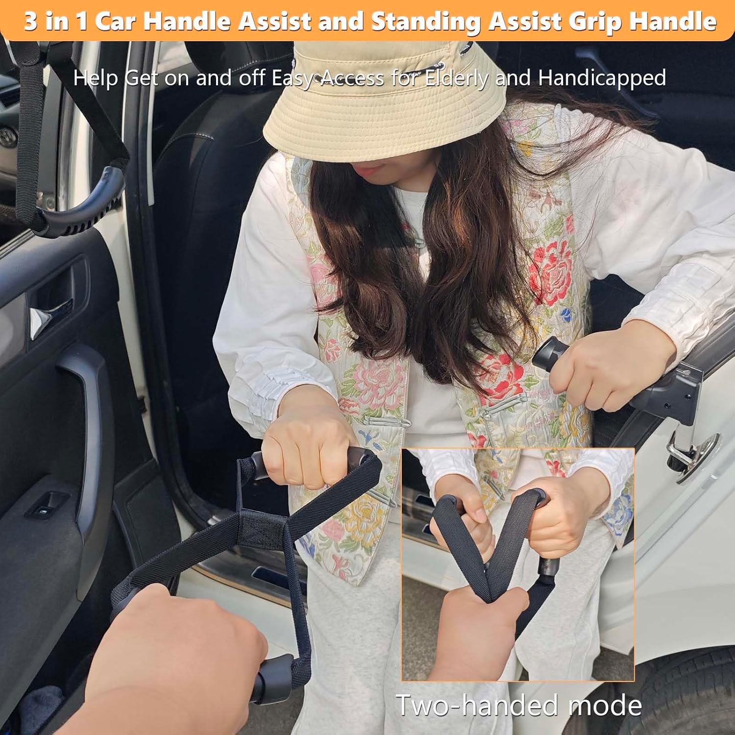 3pcs Mobility Independence Kit: Portable Standing Aid,Car Grab Handle Auto Cane,Adjustable Standing Aid Safety Handle,Liberty Lift Assist Suitable for Elderly, Disabled and Pregnant,Convenient Travel