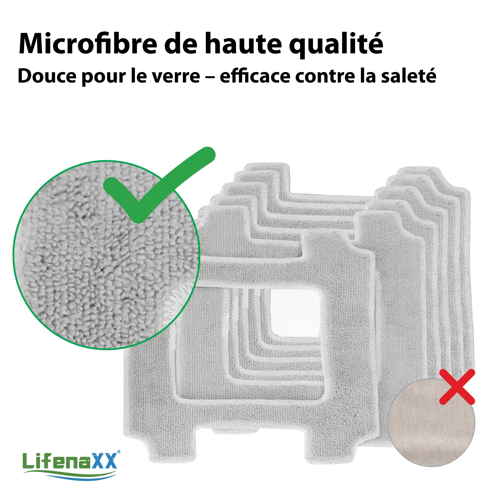 Lifenaxx Lingettes de Rechange (6 pièces) pour Robot Laveur de vitres LX-047 – Lingettes de Nettoyage en Microfibre Originales à Forte Absorption des saletés, durables et Parfaitement ajustées