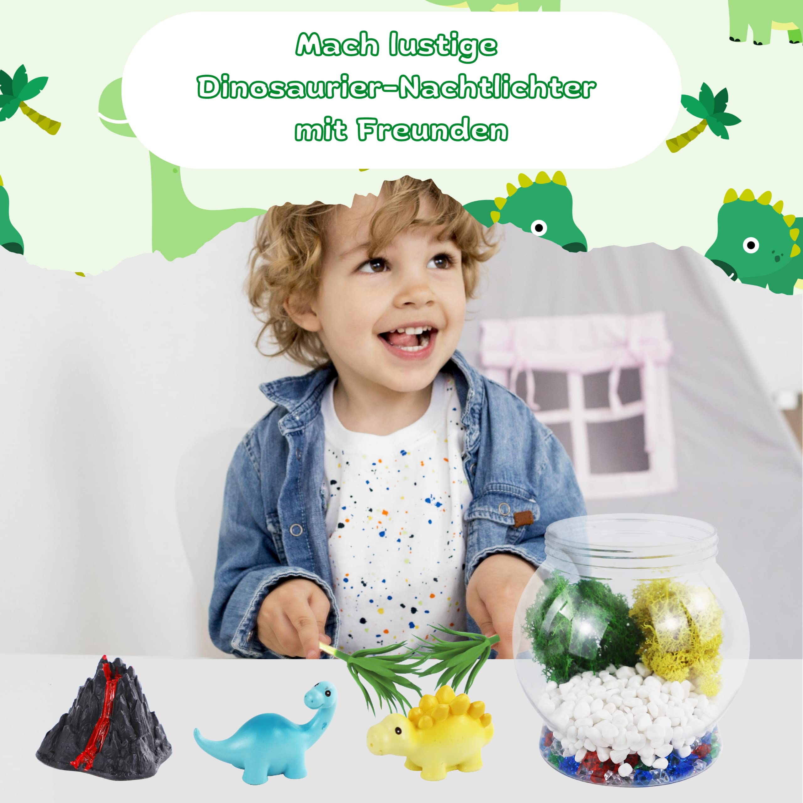 Set Terrario Dinosauri Fai da Te con Luce LED - Regalo Creativo Bambini