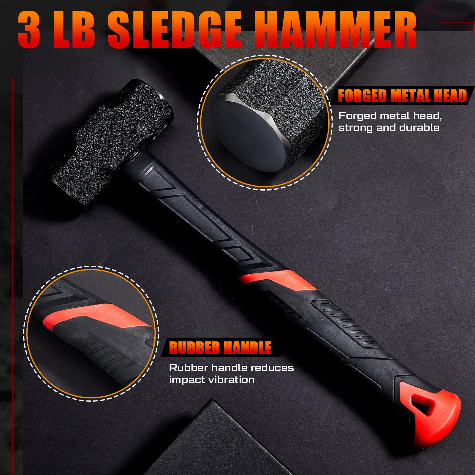Lasnten Lot de 3 outils de pioche de géologie 935,5 g, marteau octogonal de 1,4 kg, ciseaux de 30,5 cm, outils pour la recherche géologique, l'exploration des roches, la chasse aux roches, la rupture