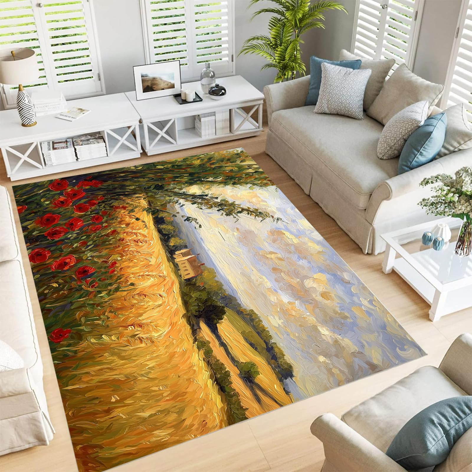 Tapis haut de gamme style peinture à l'huile champs ruraux 150×210 cm