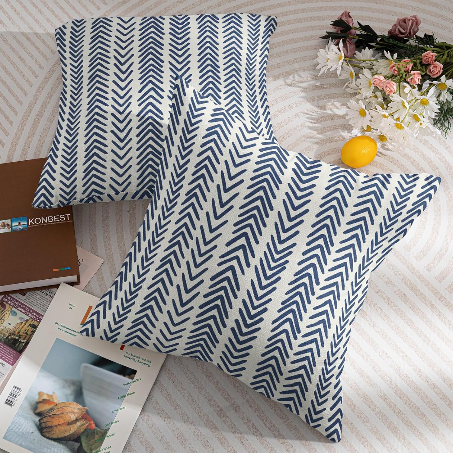 KSLIDS Navy Blue White Indigo Ivory Throw Pillow Covers Set of 2 Boho Arrow Herringbone Decorative Pillow Covers 18x18 Inch Bohemian Geometric Pillow Case for Sofa Couch Outdoor Modern Home Decor - Image 3