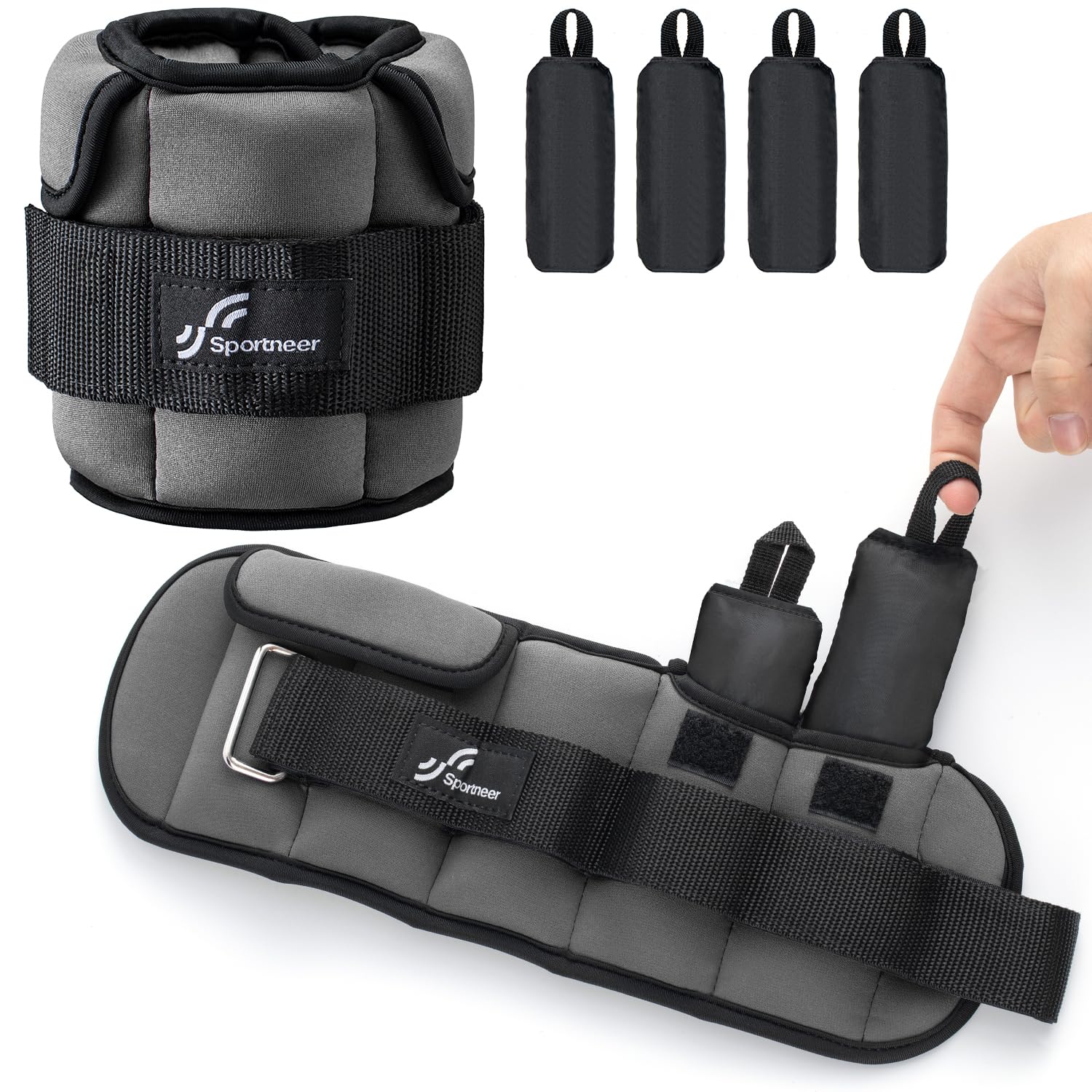 Sportneer Verstellbare Knöchelgewichte: Verbesserte Verstellbare Beingewichte, Gewichtsmanschetten Gewichte für Fitnessstudio, Fitness, Workout, 0,5–2,3 kg pro Knöchel, 0.9-4.5 kg pro Paar