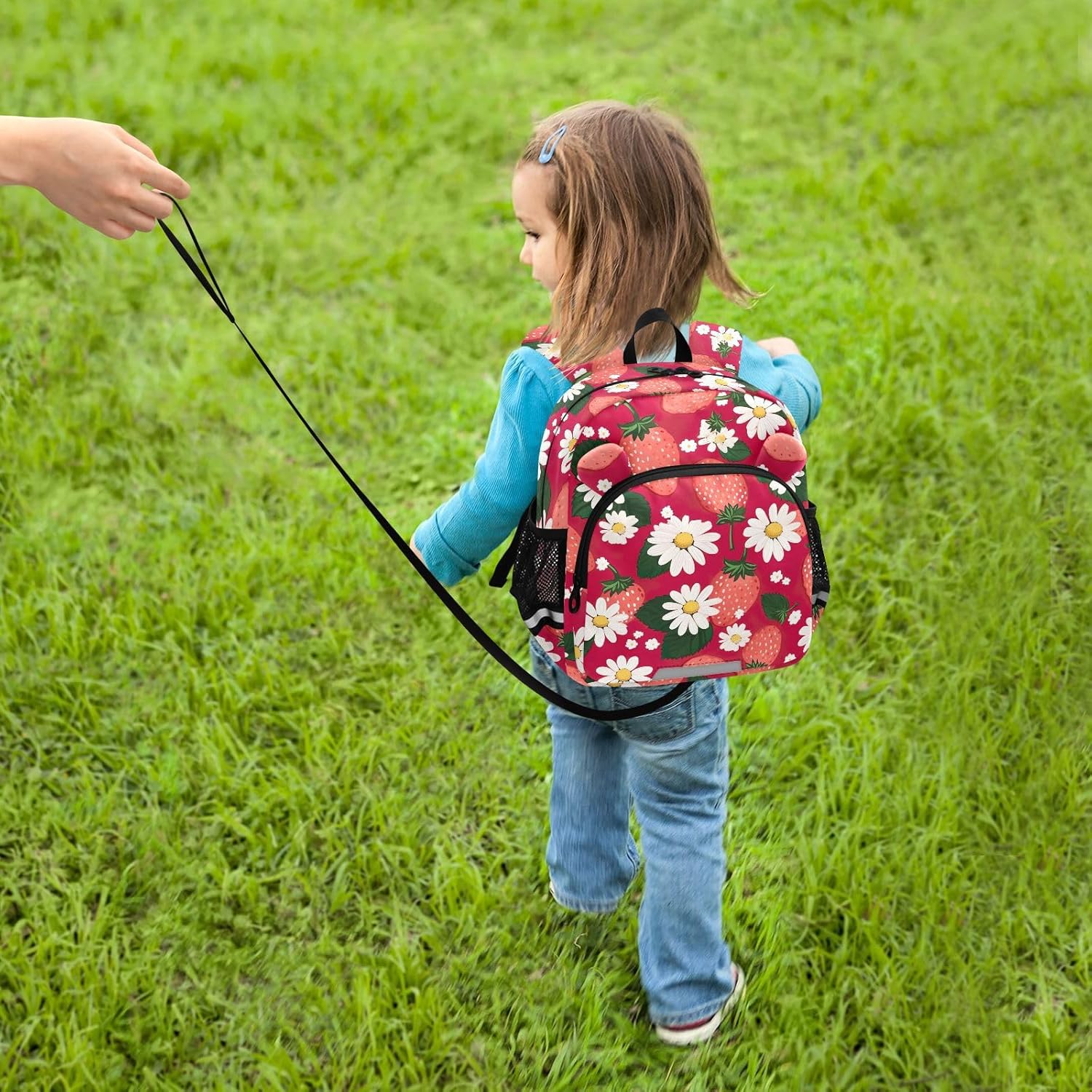 Strawberries Daisies Red Toddler Harness Backpack for Boys Girls 3-6 Years Kids Backpack with Anti Lost Safety Leash Child Leash Backpack for Preschool Travel Walking