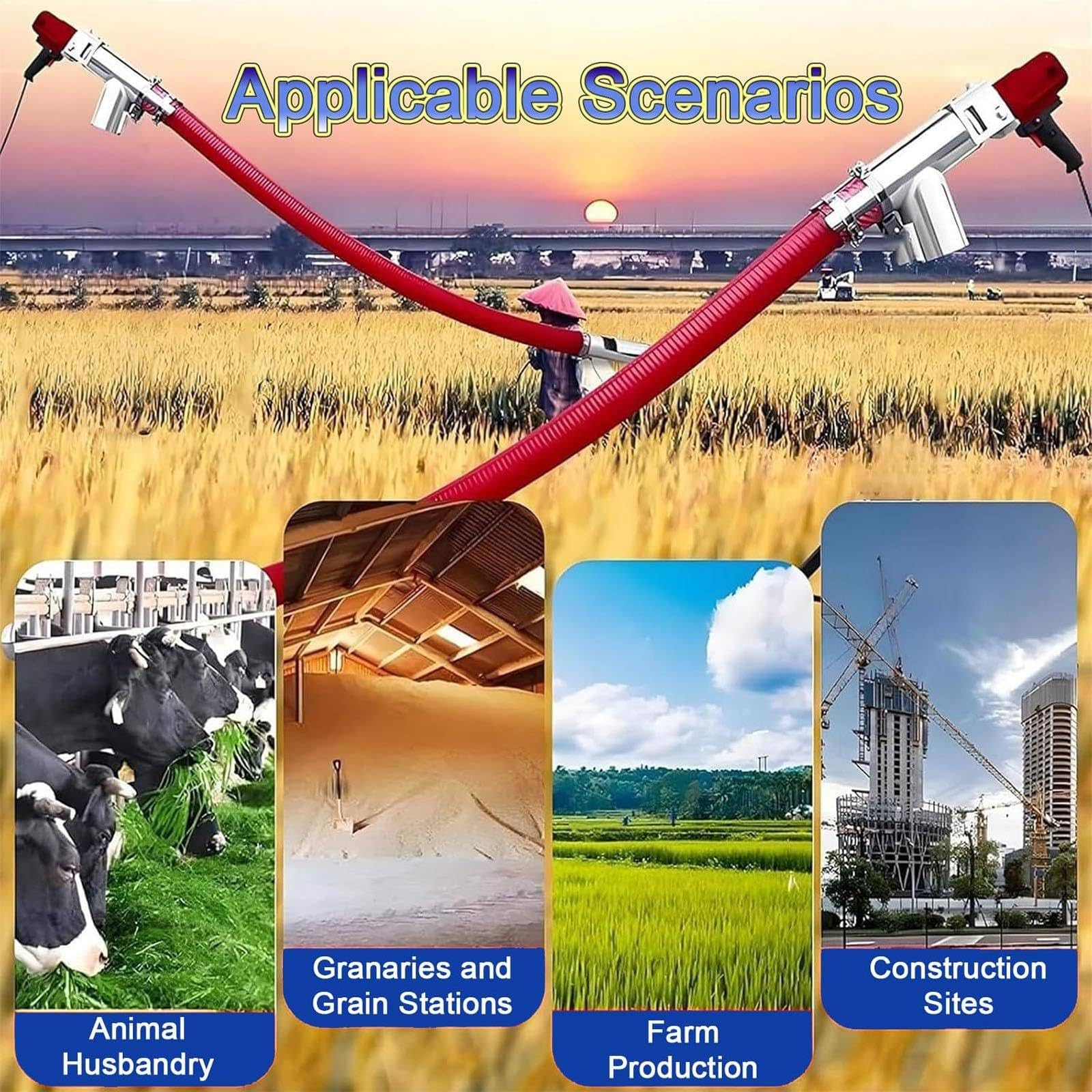 Sinfín De Grano De Alta Resistencia, Máquina Succión Portátil De 100–200Kg/Min, Transportador De Tornillo Industrial con Manguera Flexible, para La Limpieza Granos, Cemento 300cm