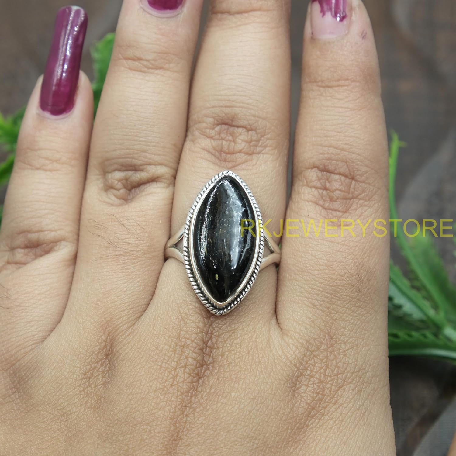 Natural Golden Blue Fire Nuummite Gemstone 925 Sterling Silver Handmade Statement Ring Jewelry Gift for Men and Women