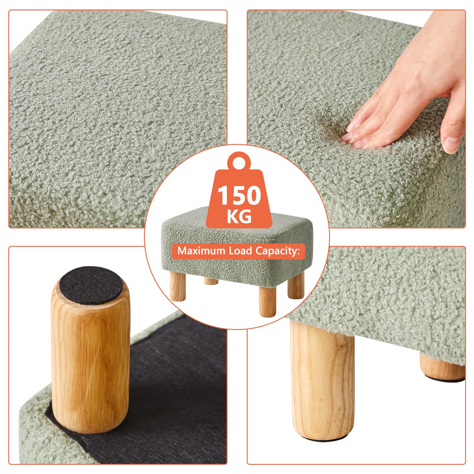YMYNY Pouf Poggiapiedi Rettangolare, Ottomano, Poggiapiedi Camera da Letto, Pouf Poggiapiedi, Materiale in Velluto Teddy, Sgabello Basso per Soggiorno e Ingresso, 40 x 29 x 25CM Verde HBD030GR