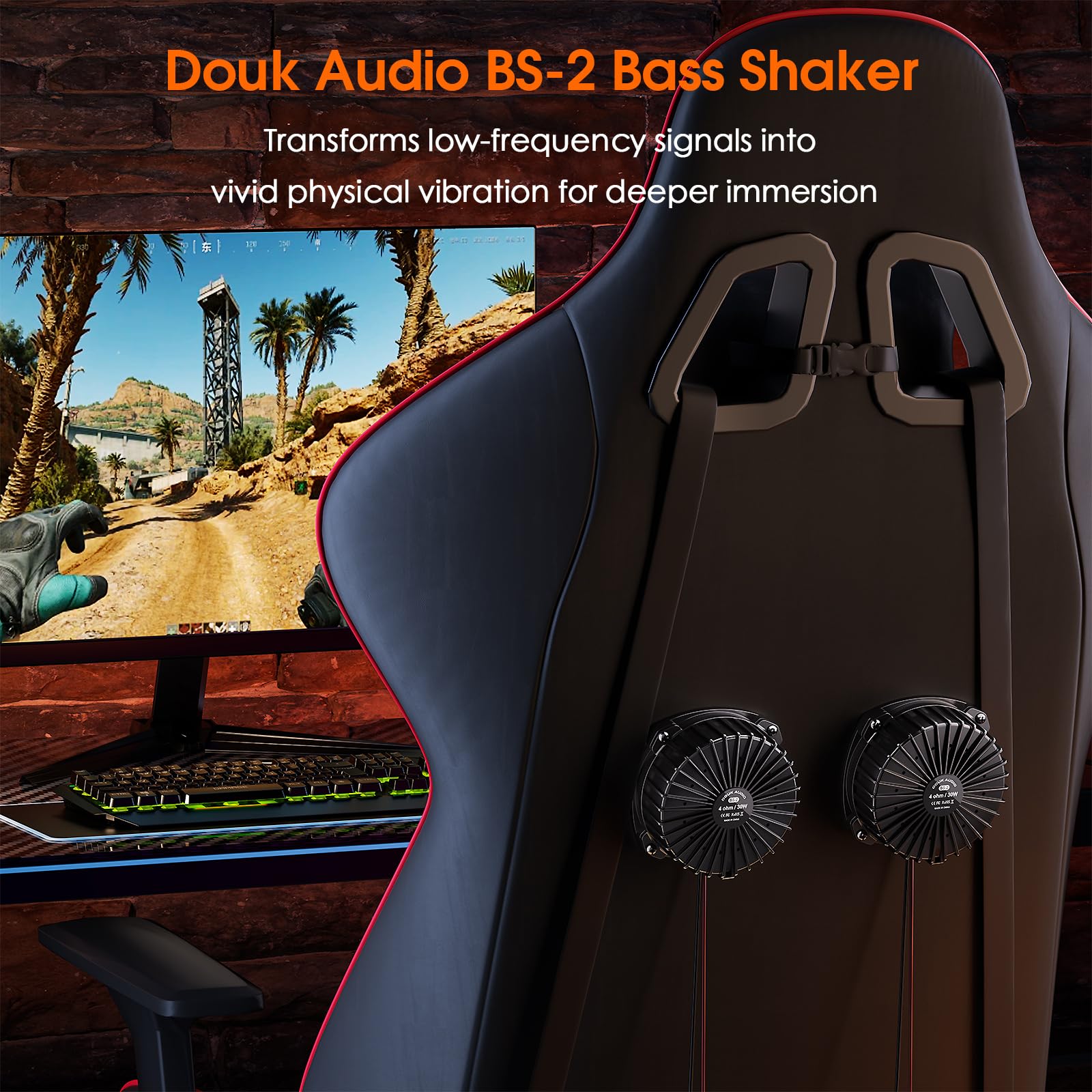 Douk Audio BS-2 Bass Shaker: 30 W Taktiler Wandler – Subwoofer-Tieftöner für Heimkino, Car-Audio und Vibrationserlebnisse im Gaming-Sessel