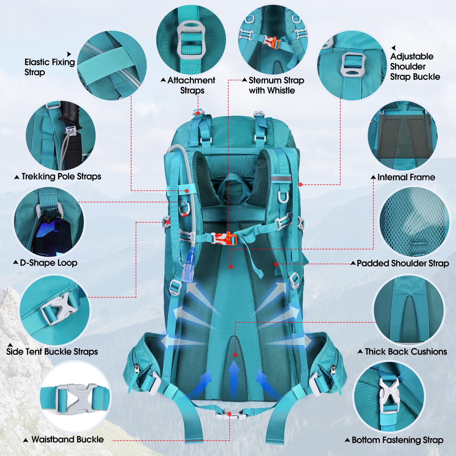 IGOLUMON Zaino Trekking 60 Litri Zaino Montagna Zaini da Hiking con Copri Pioggia per Uomo Donna Zaino da Campeggio Viaggio Escursione
