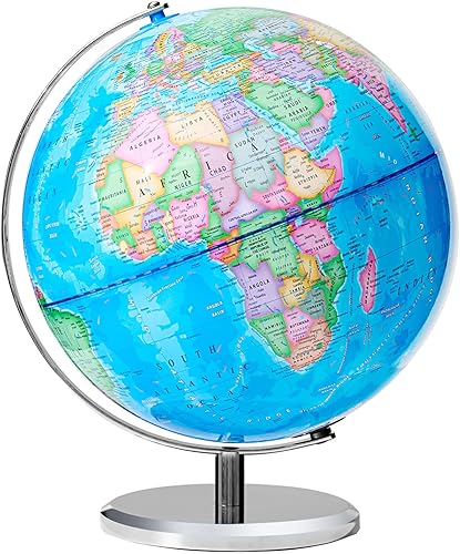 Globo mundial de 13 pulgadas para niños, globo de aula para educación y decoración con base estable de metal pesado, superficie impresa impermeable