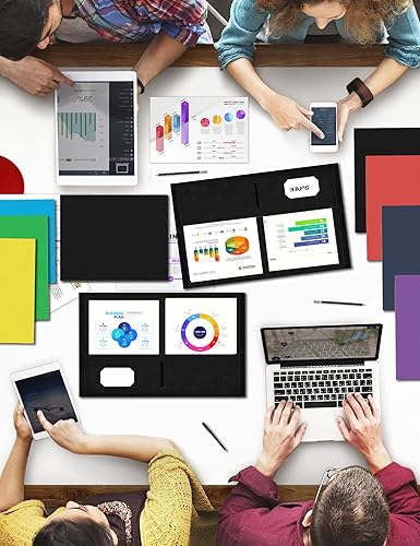 Miniatura 5 de SUNEE Carpetas con bolsillos (paquete de 125, negras), carpetas de 2 bolsillos para papel tamaño carta, carpeta de archivos de papel para escuela,