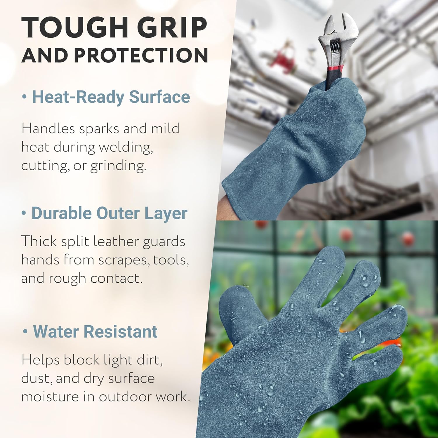 ABC PACK & SUPPLY Welding Gloves, Large. Heavy Duty Welted & Lined Mechanix Leather Gloves with Wing Thumb