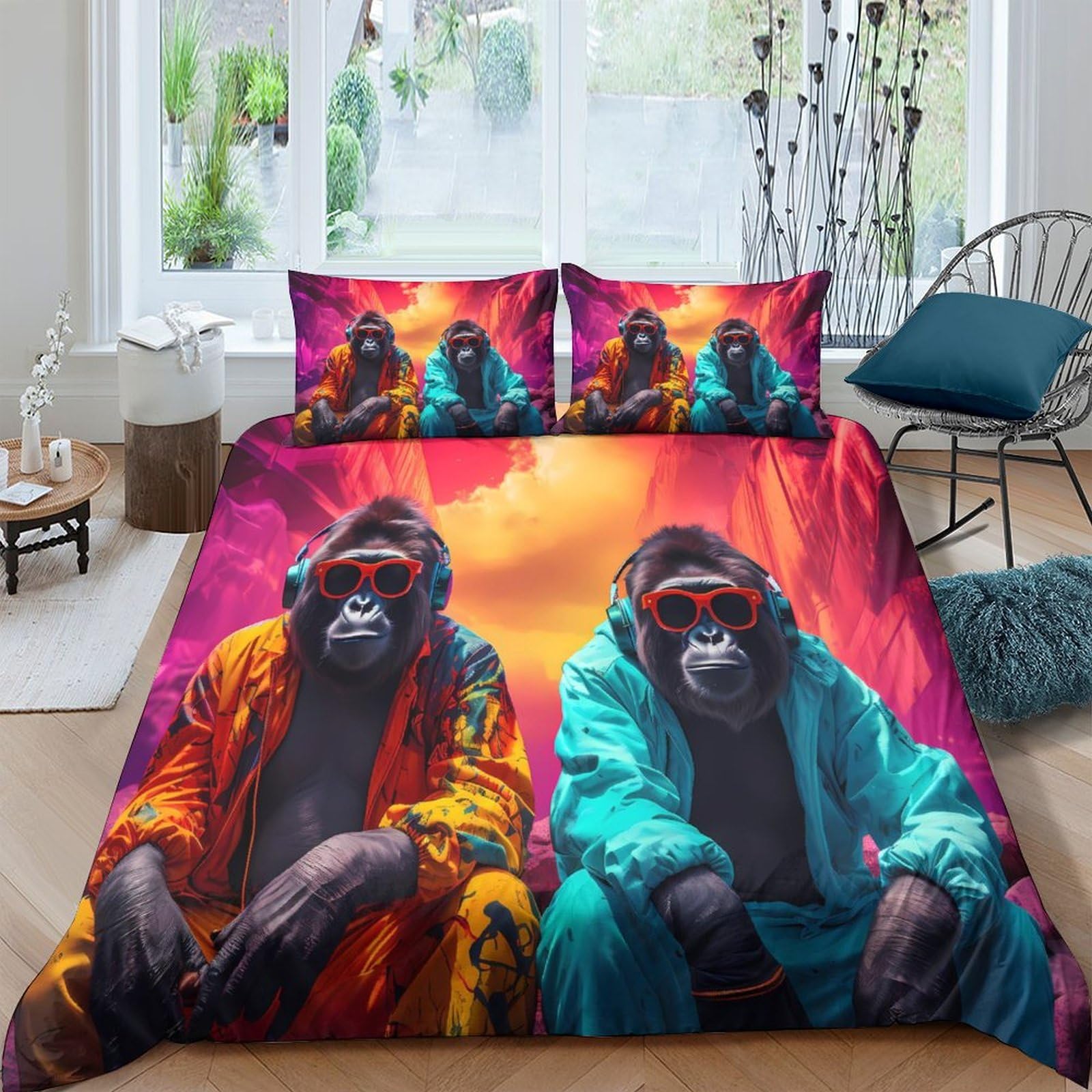 Ctjqhvkz Style-3 3D Printed Funky Gorilla Fitted Sheet Microfiber Colourful Sunglasses Bed Cover For Bedroom Dorm Mattress Decor Single（135X200cm）