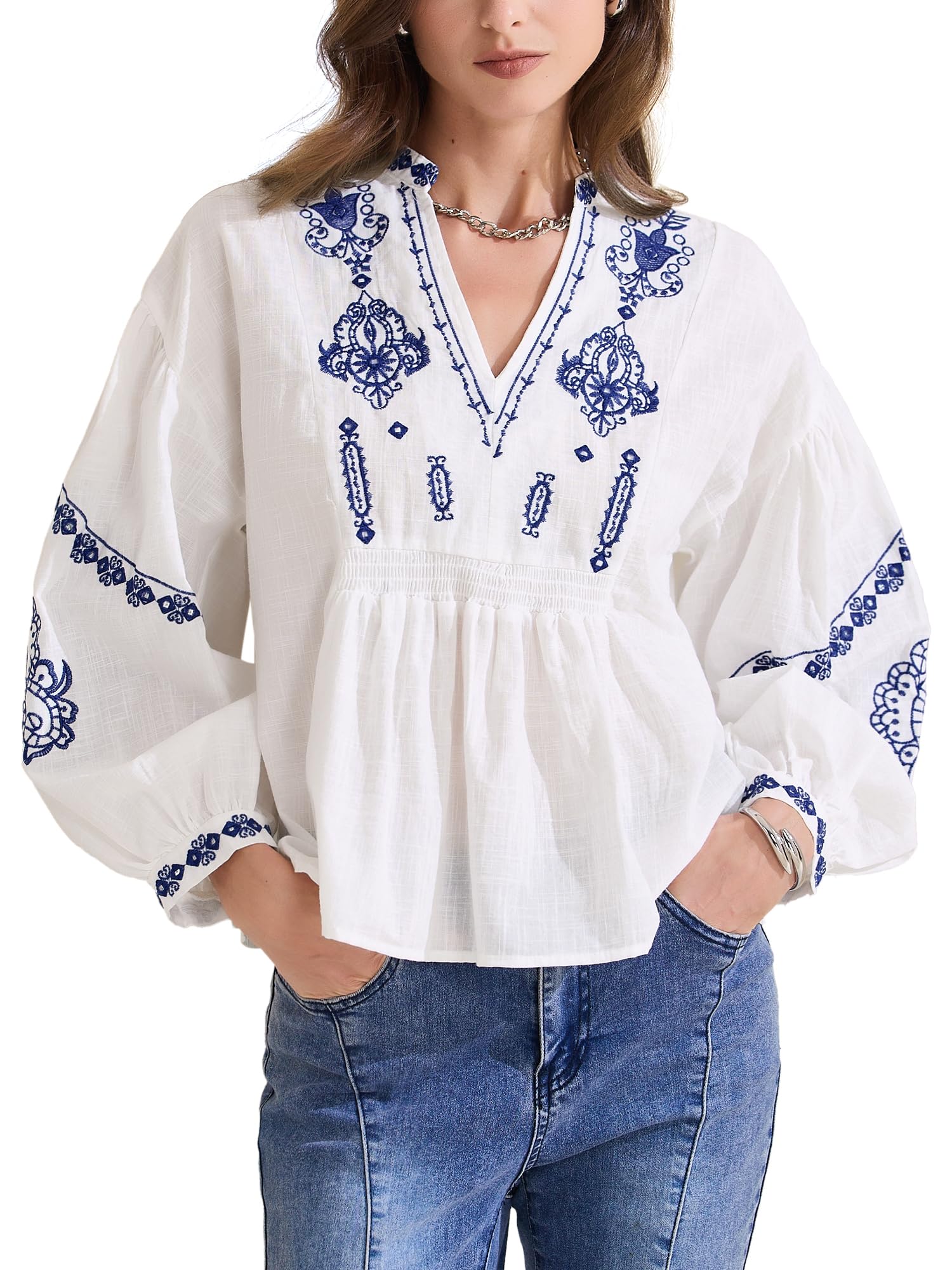 Blouse à Fleurs Boho Fluide Col en V Coupe Ample Anti-Chaleur