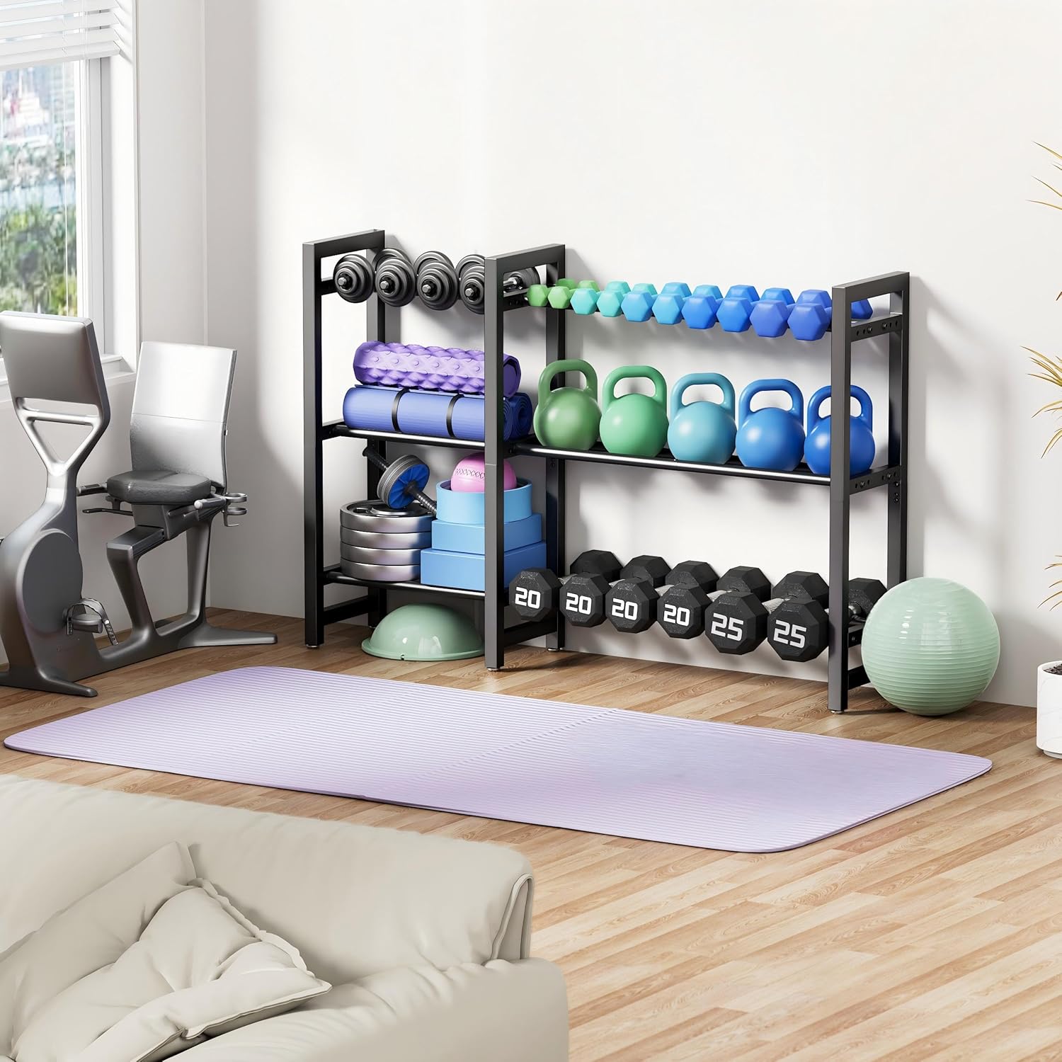 Dumbbell Rack 3-Tier Weight Stand Dumbbell Storage 50In Length For Home Gym Adjustable Spacing