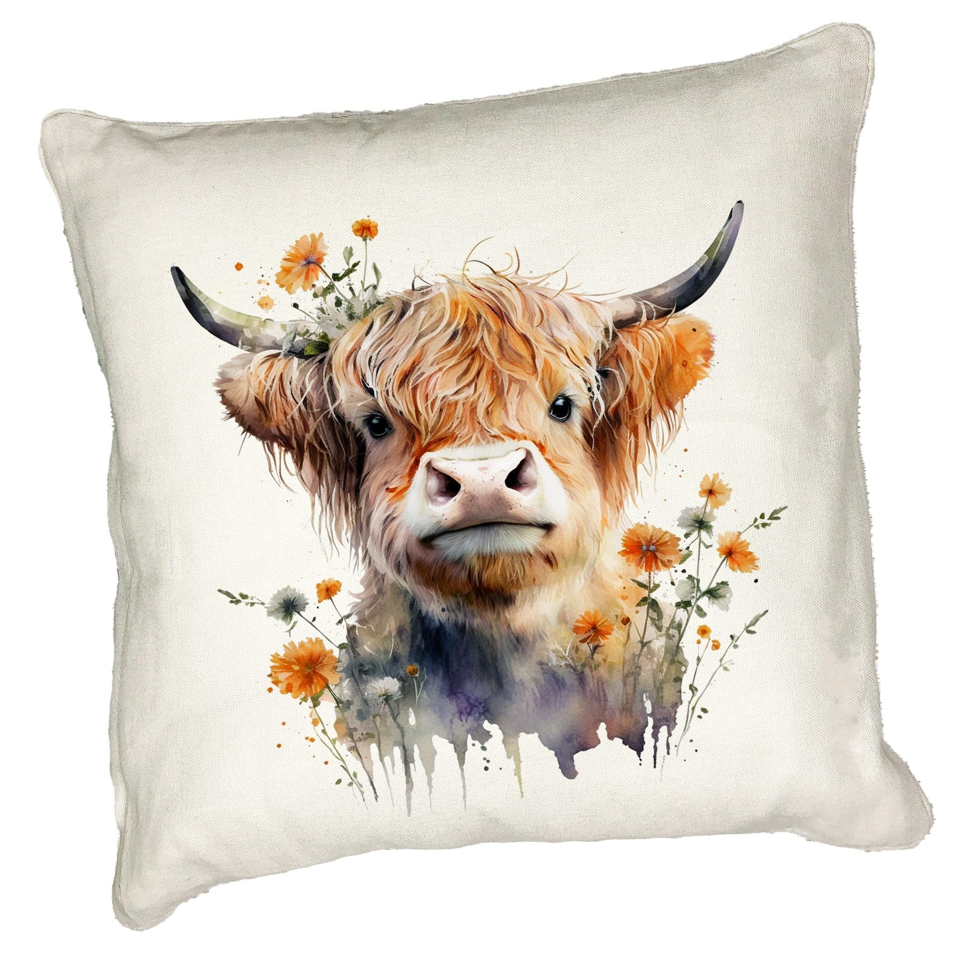 Anonymous Gifting Cow 5 Highland Cow Printed Cushion Cover - 40X40cm - Linen Style