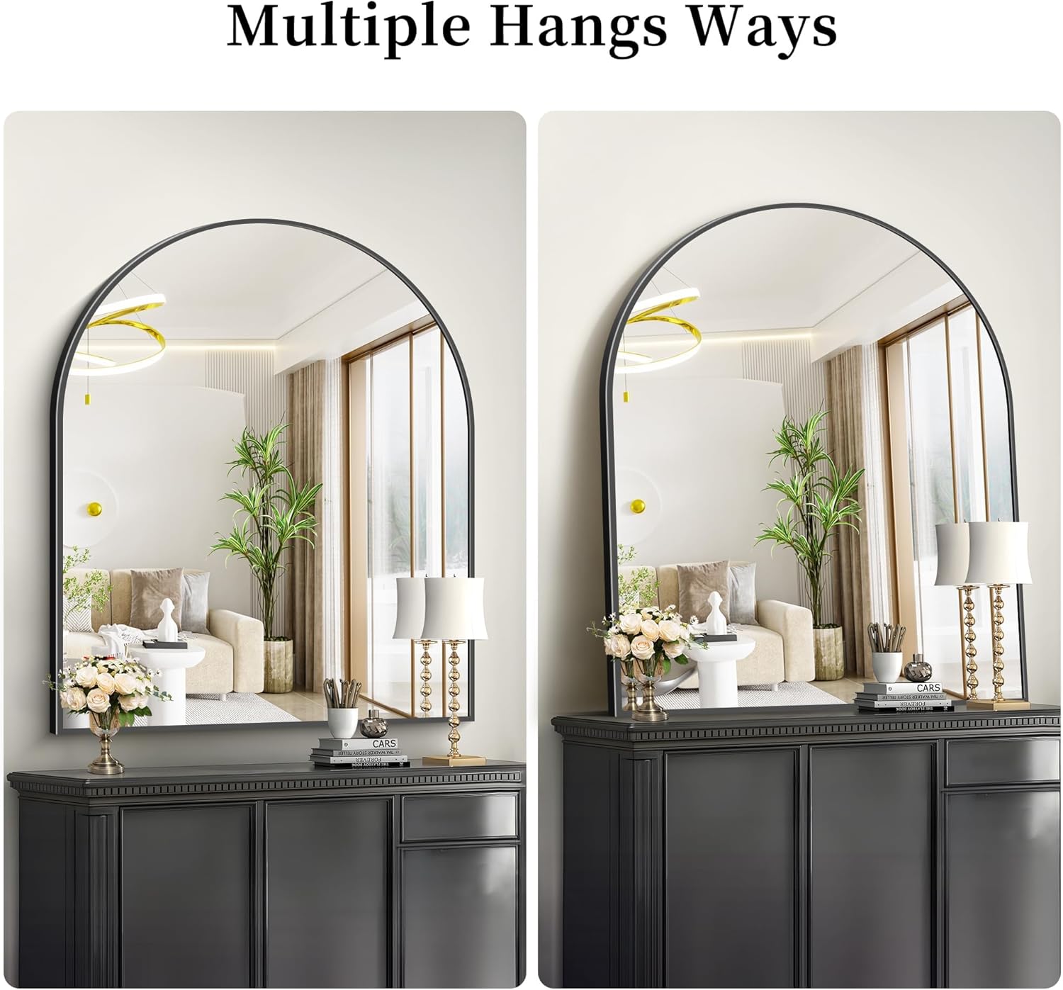 Black Arch Mirror, 36”x40” Black Mirror for Bathroom, Wide Arched Bathroom Mirror with Metal Wall Mounted Mirror for Bedroom Living Room Entryway Modern