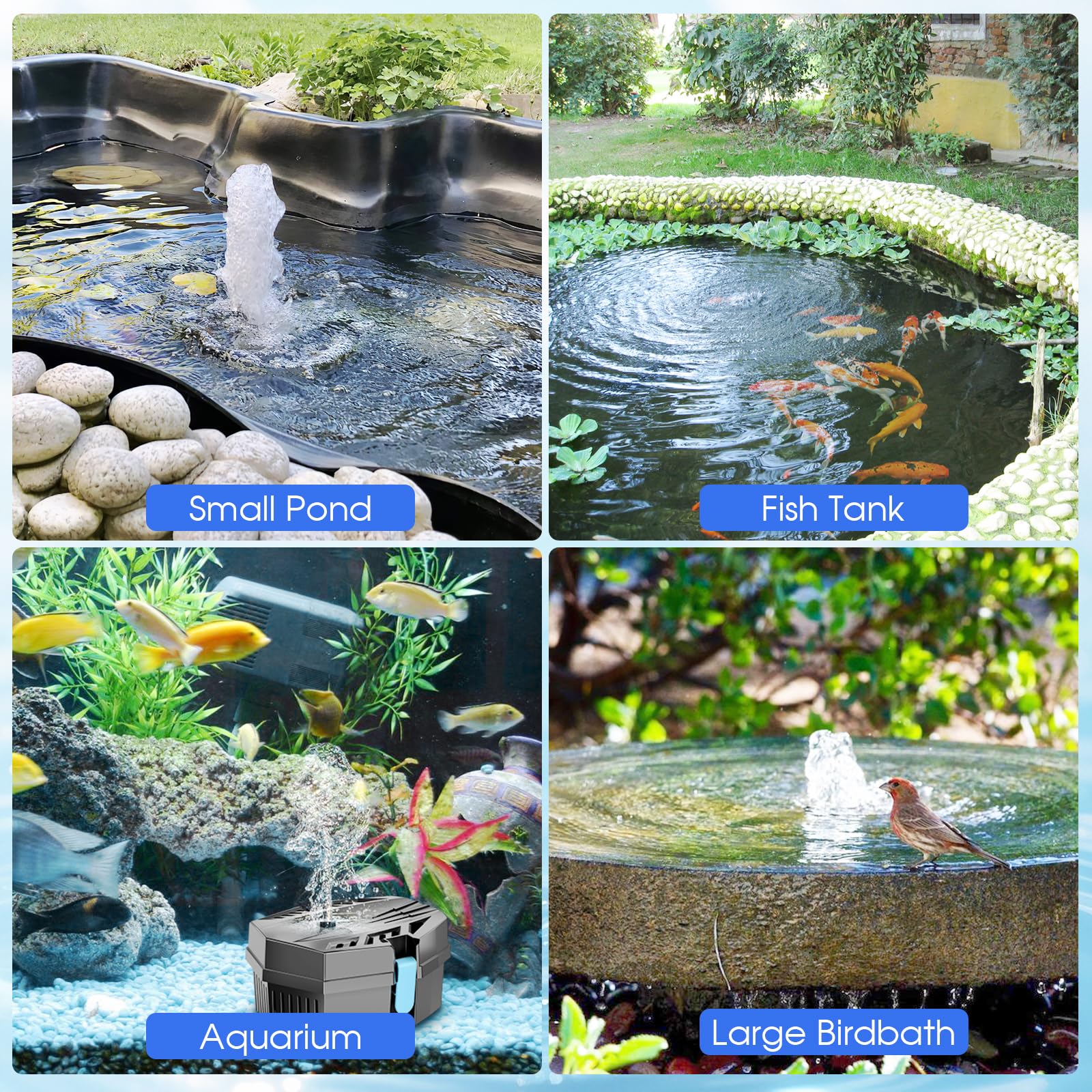 Antfraer Piccola scatola filtrante per laghetto – Filtro per laghetto con sfere biologiche e anelli in ceramica, pompa sommergibile/fontana compatibile per stagni koi, fontane da giardino e acquari