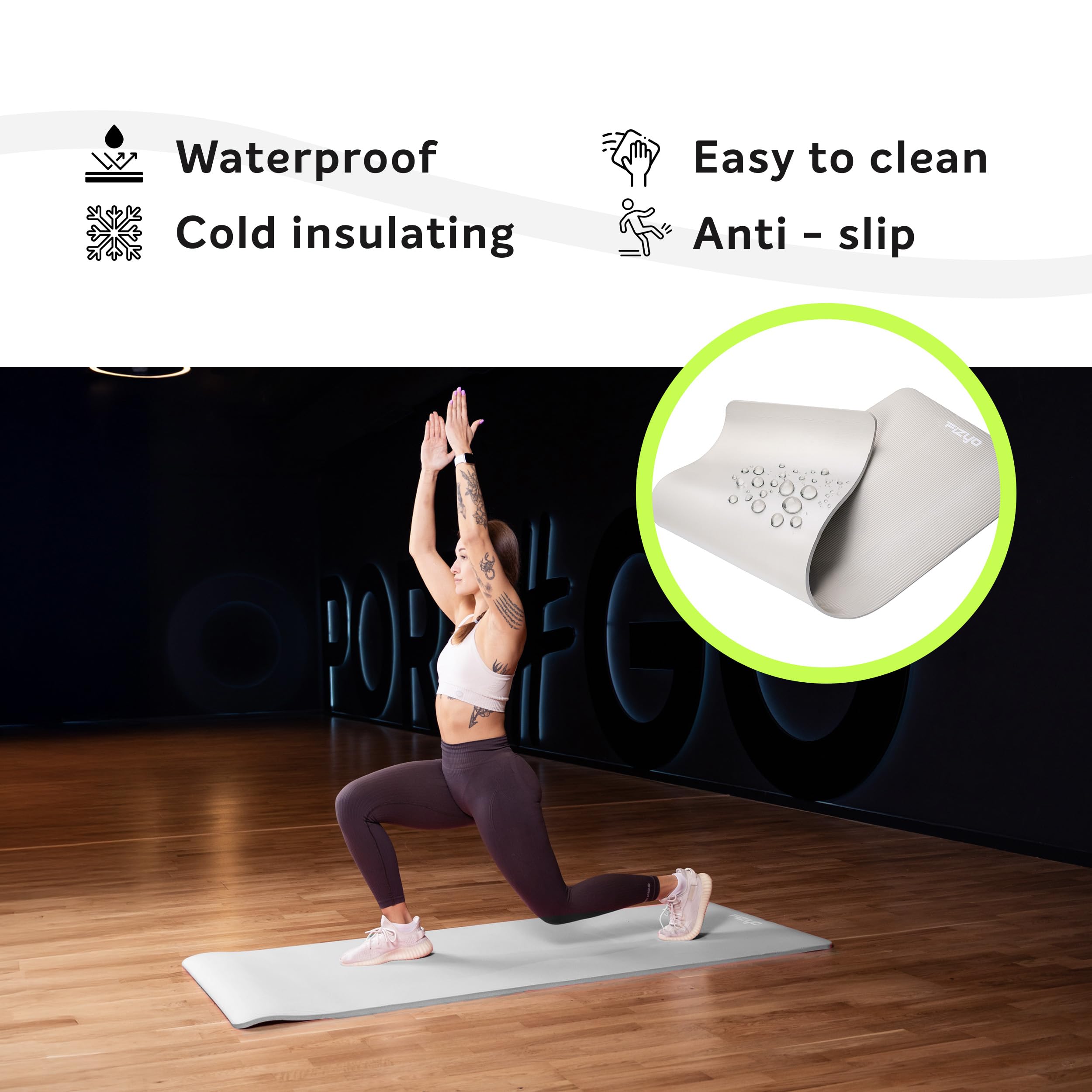 Fizyo Tappetino Yoga antiscivolo per yoga ginnastica e pilates in schiuma NBR tappetino fitness spesso per allenamento ed esercizi a casa 190 x 80 x 1,5 cm