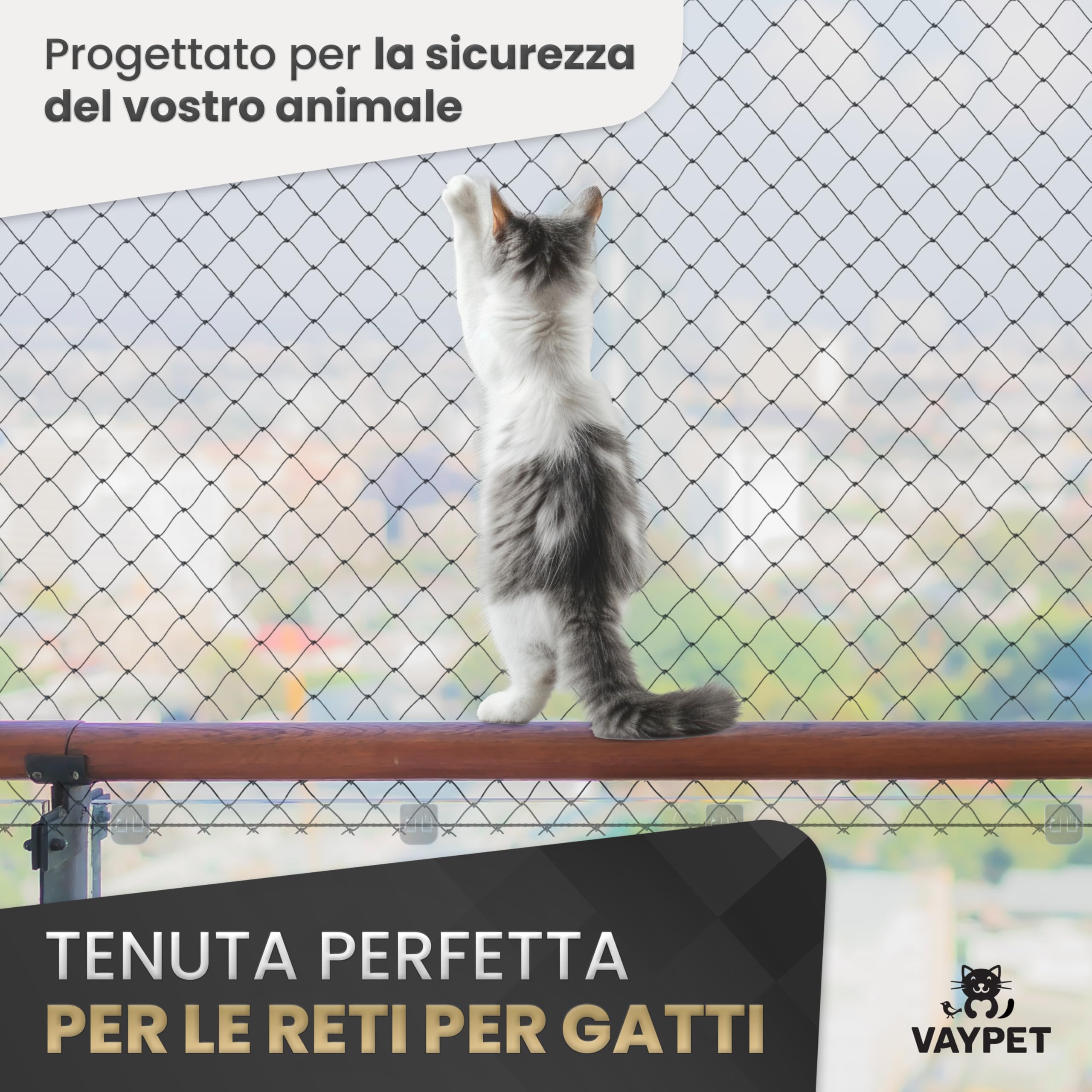 VAYPET® 50 Ganci Adesivi per Rete Gatti e Colla siliconica [30ml] - Fissaggio Rete Protezione Gatti Balcone e Finestra Senza Fori | Ferma Rete e aggancio rapido | Ideale per Esterno e Cemento